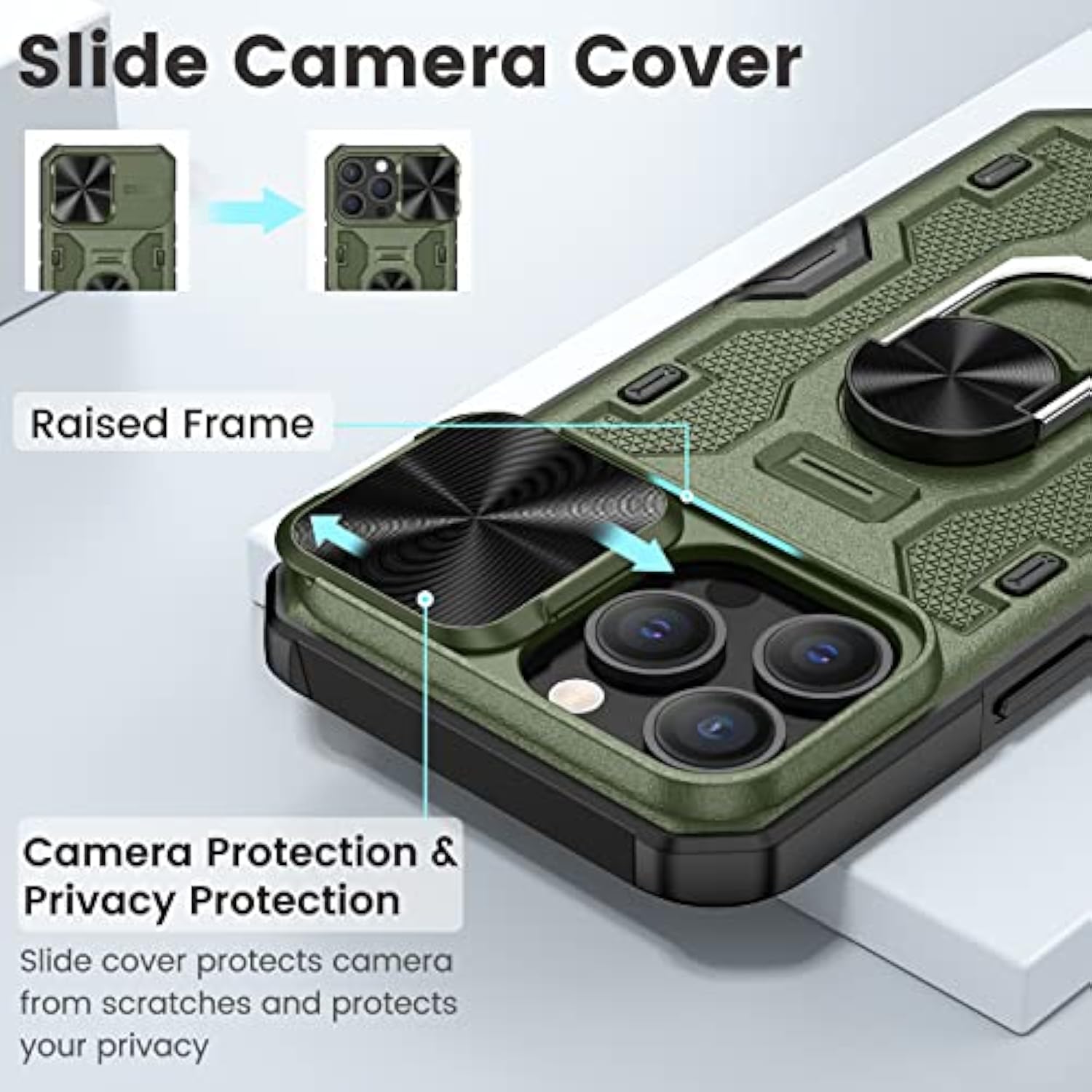 For Iphone 13 Pro Case With Stand, [Full Camera Cover] [360°Rotated Kickstand Ring] Protective Heavy Duty Shcokproof Hard Rugged Military Grade Phone Accessories For 13Pro Green