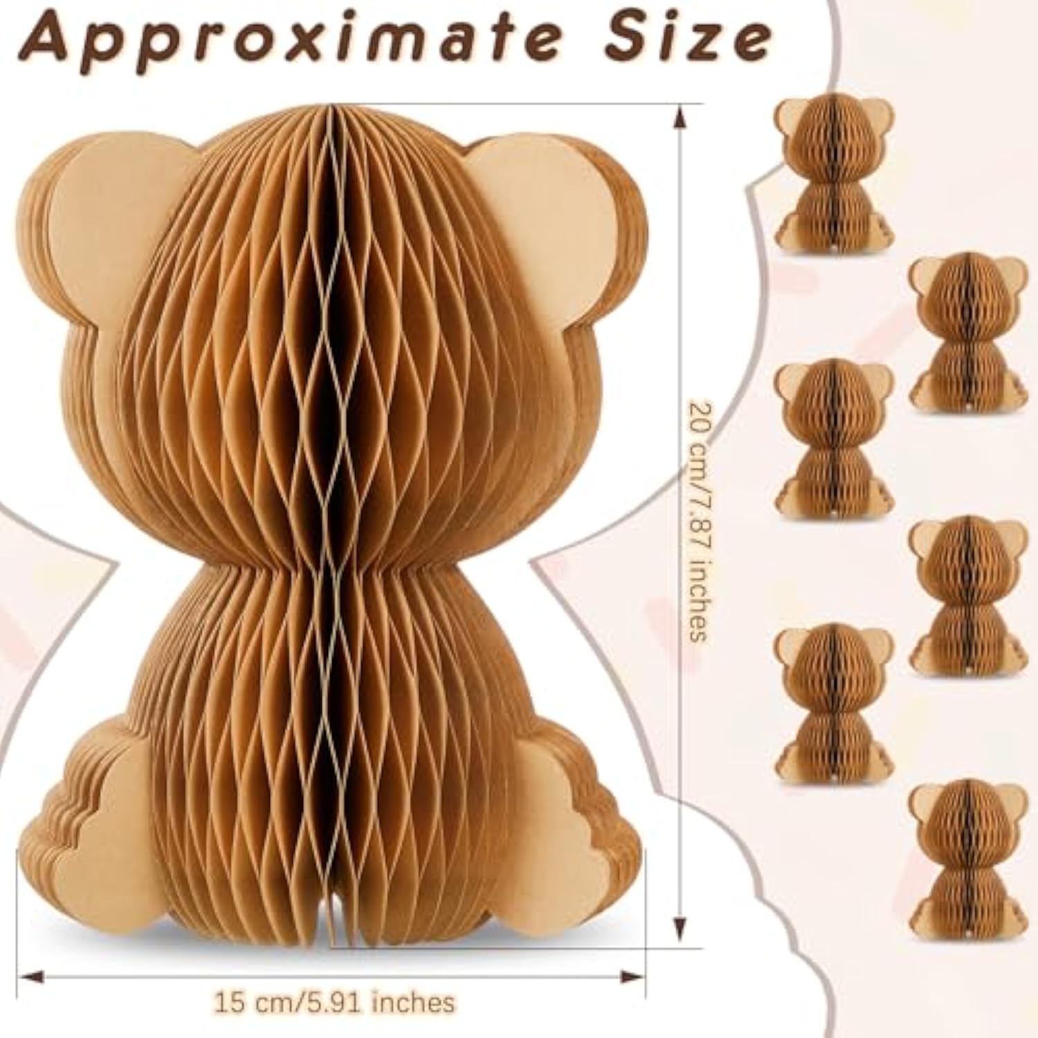 6 Pcs 3D Bear Honeycomb Centerpieces with Magnetic Closure for Baby Shower Party