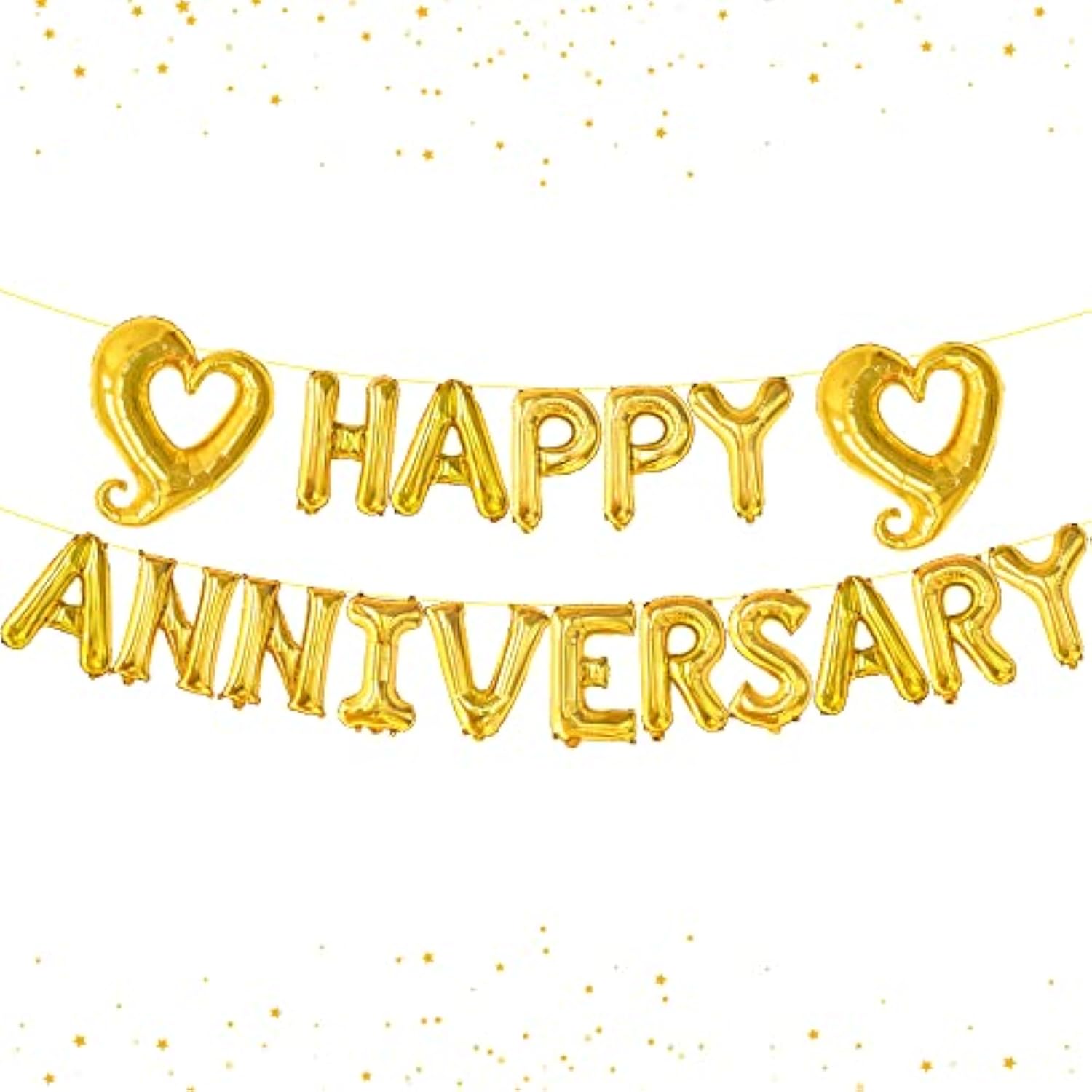 Gold Anniversary Balloons - 18 Inch Heart Foil | Happy Anniversary Banner