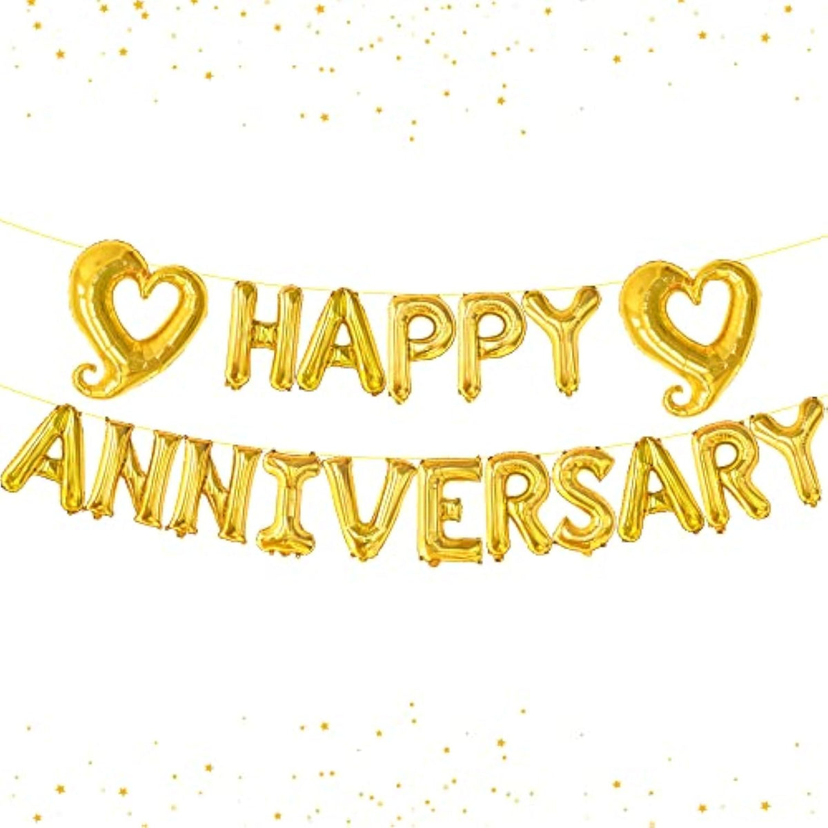 Gold Anniversary Balloons - 18 Inch Heart Foil | Happy Anniversary Banner