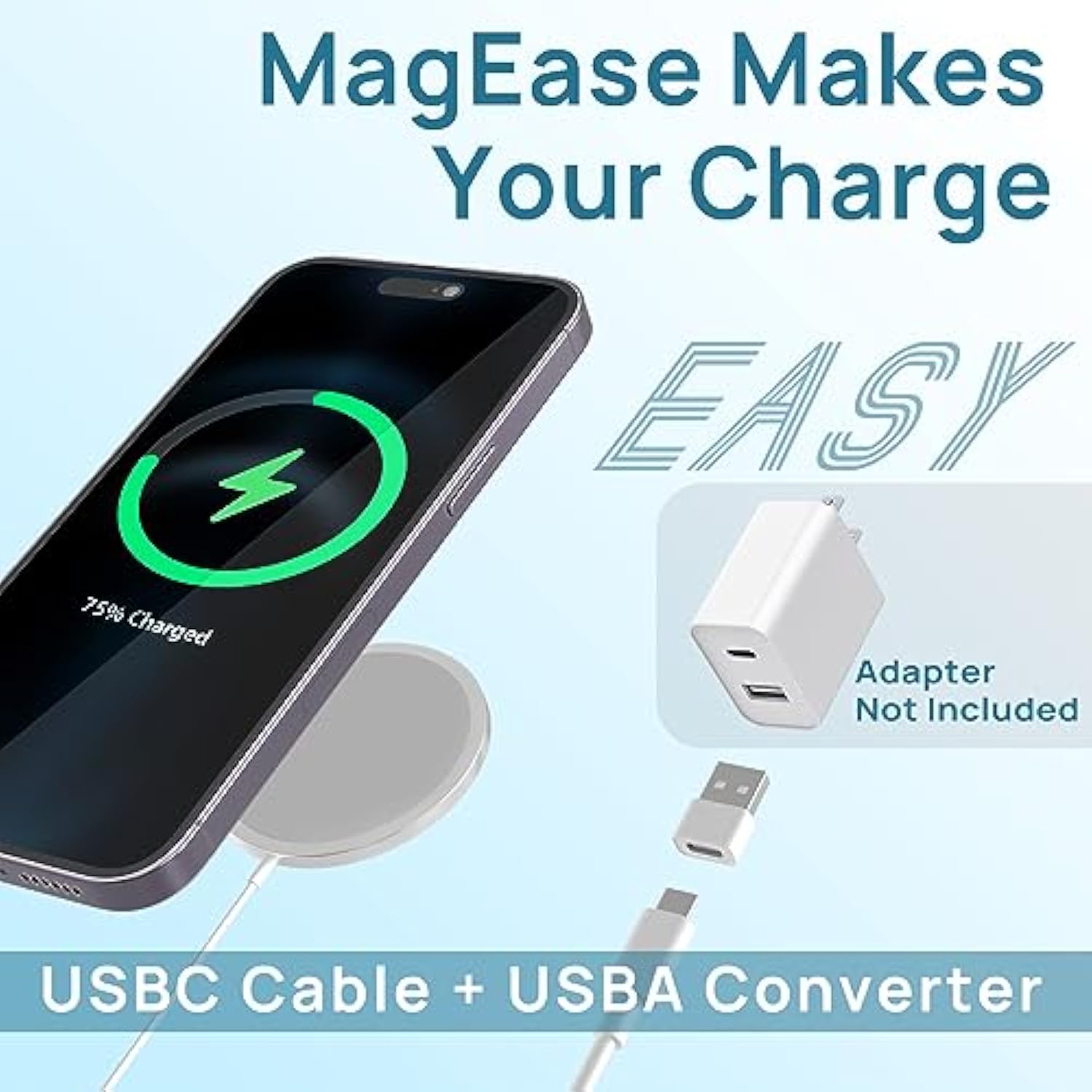 Magnetic Wireless Charger,Magease 15W Wireless Charger Magnetic Compatible With Iphone 16 15 14 13 12 Series And Airpods 3/2/Pro, Charging Pad With Usb-C Cable And Usb-A Converter (White)