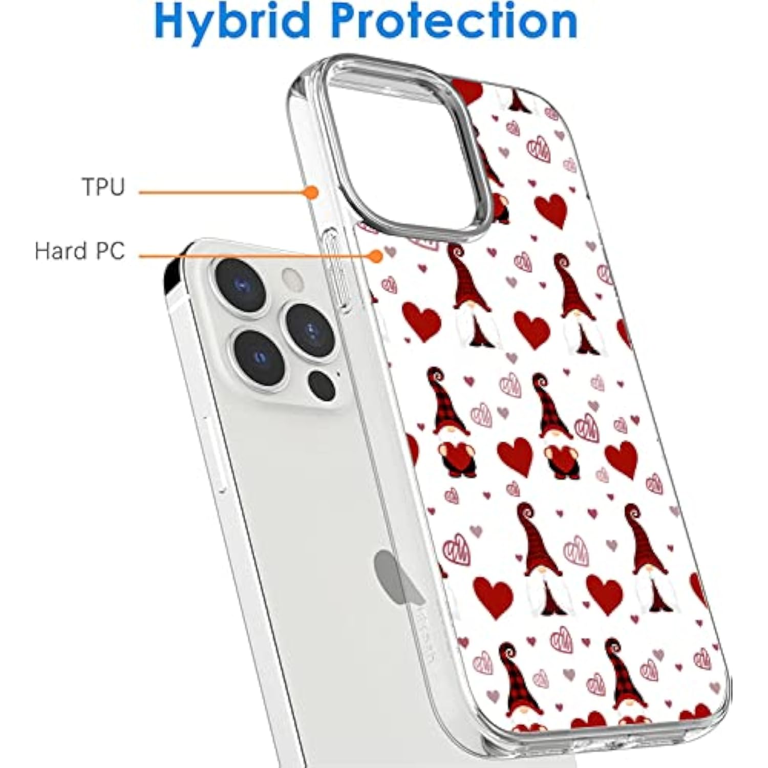 Fashion Case For Iphone 14 Pro Max, Clear Case With Valentine'S Day Gnome People With Red Heart Design For Man Girls Women, Soft Tpu Shockproof Cover Case