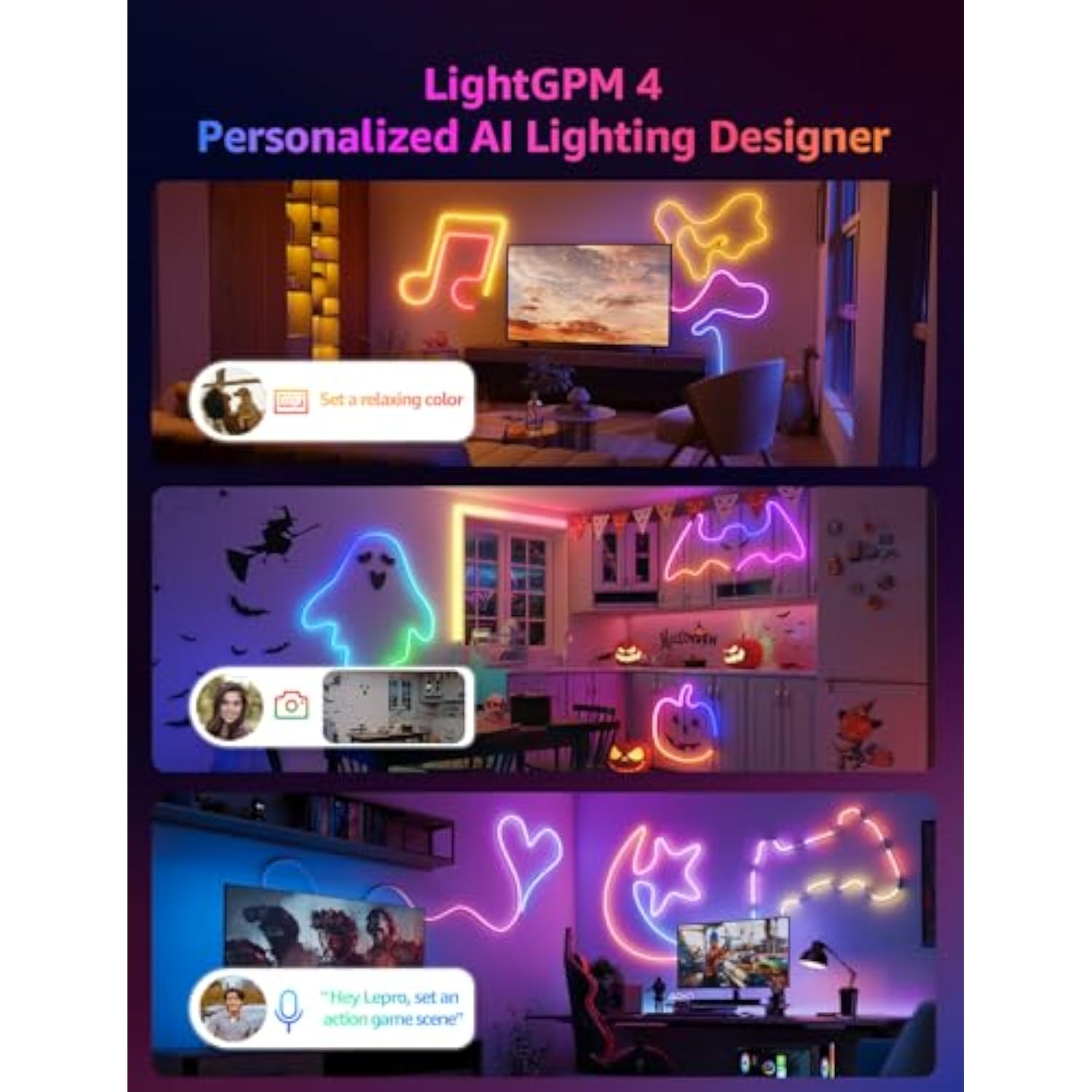 N1 Ai Smart Rgb Rope Lights For Christmas, Personalized Ai Lighting Designer, Lightbeats Music Sync, Color Segment Diy, Voice Control Via App, 9.84Ft Wi-Fi & Bluetooth Led Strip Lights