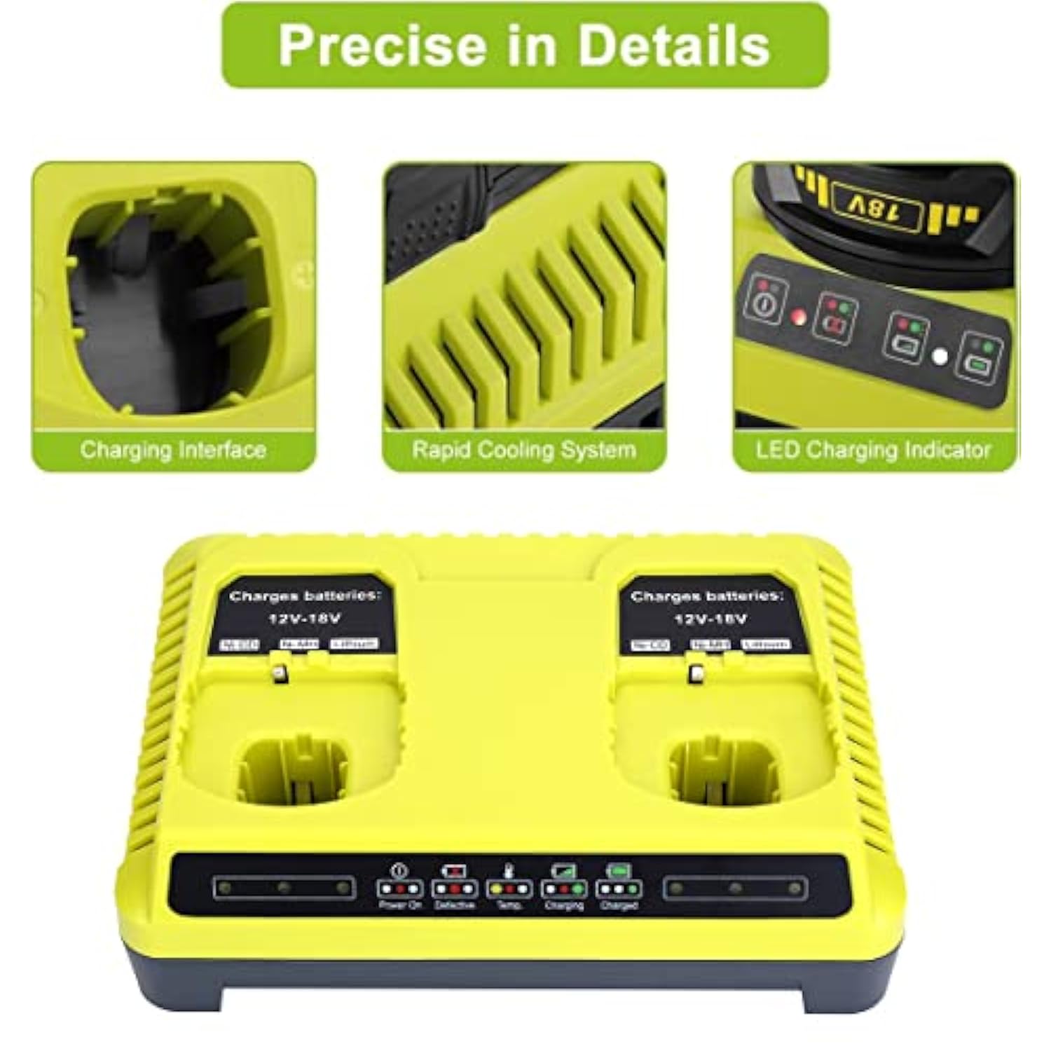 2 Ports P117 Dual Chemistry Intelliport Battery Charger For 12V-18V Max Ryobi One+ Plus Lithium Nicad Nimh Battery P102 P103 P107 P108 P109 P189 P190 Pbp002 Pbp005