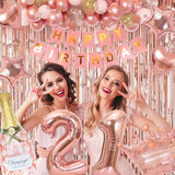 21St Birthday Decorations For Her - Rose Gold Party Supplies For Women Girls, Pink Happy Banner, Fringe Curtain, Butterfly Balloons