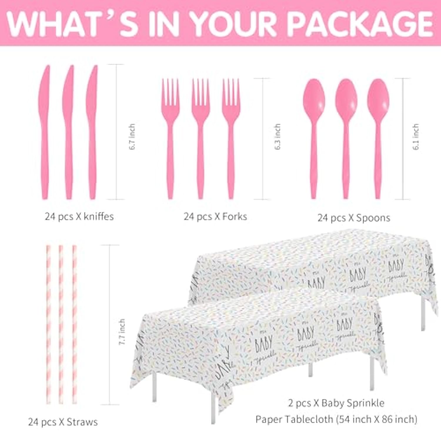 Sprinkle Baby Shower Decorations - It'S A Baby Sprinkle Party Decorations Tableware, Plate, Cup, Napkin, Cutlery, Tablecloth, Rainbow Confetti Sprinkle Baby Shower Party Supplies, Serve 24