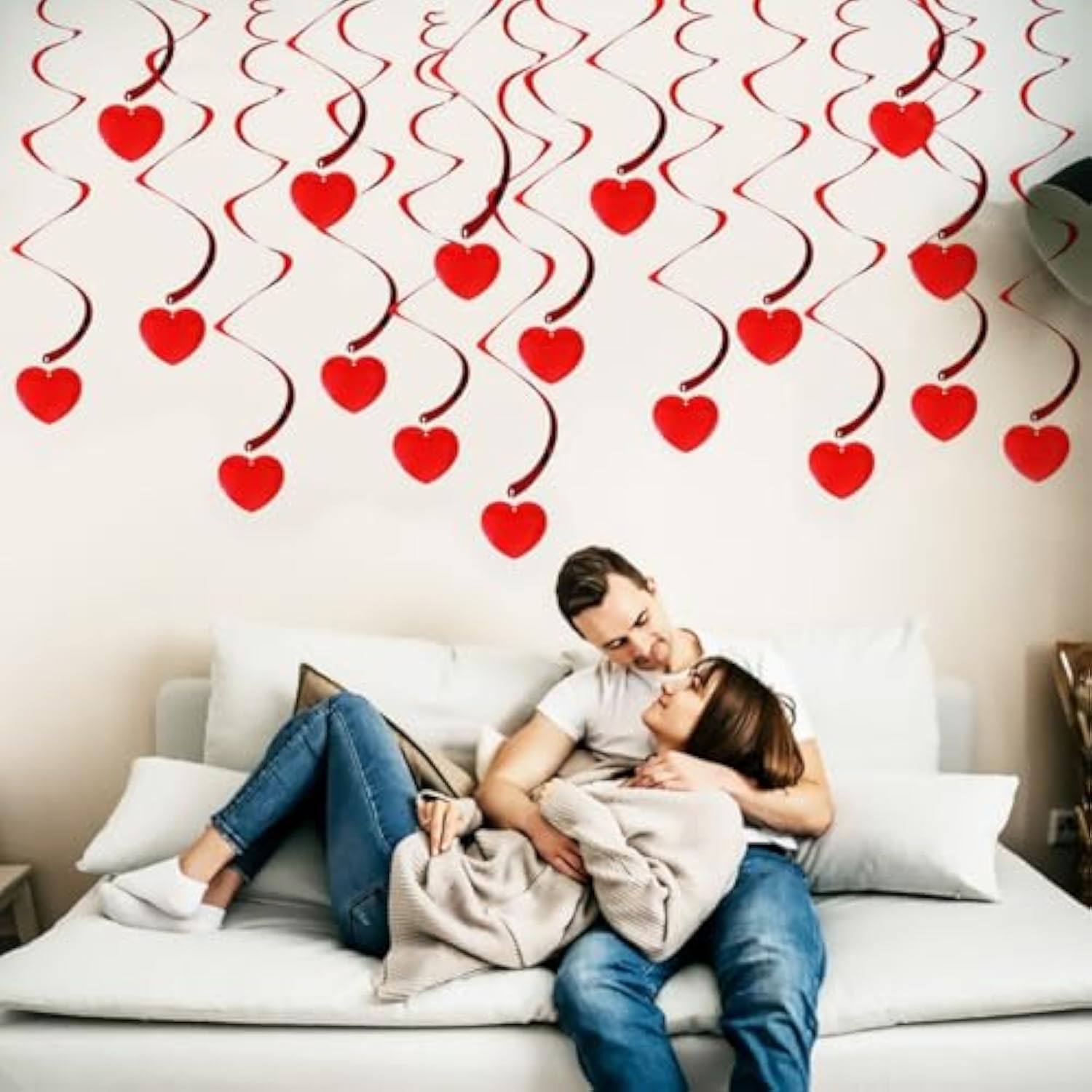 Anniversary Day Red Heart Hanging Swirls -12Pcs Love Heart Garland, Swirl Streamers Decorations,Ceiling Spirals For Engagement Wedding Party Baby Shower(12P-Swirl)