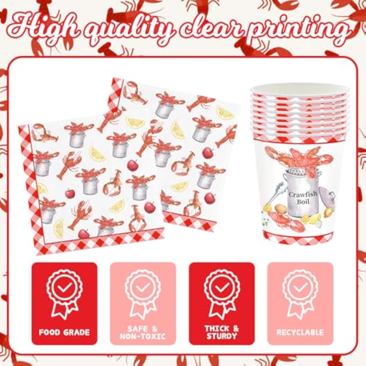 146Pcs Crawfish Boil Party Supplies Include Tableware-Plates-Napkins-Cups-Forks-Knives-Tablecloth For Seafood Boil Party Supplies Serves 24