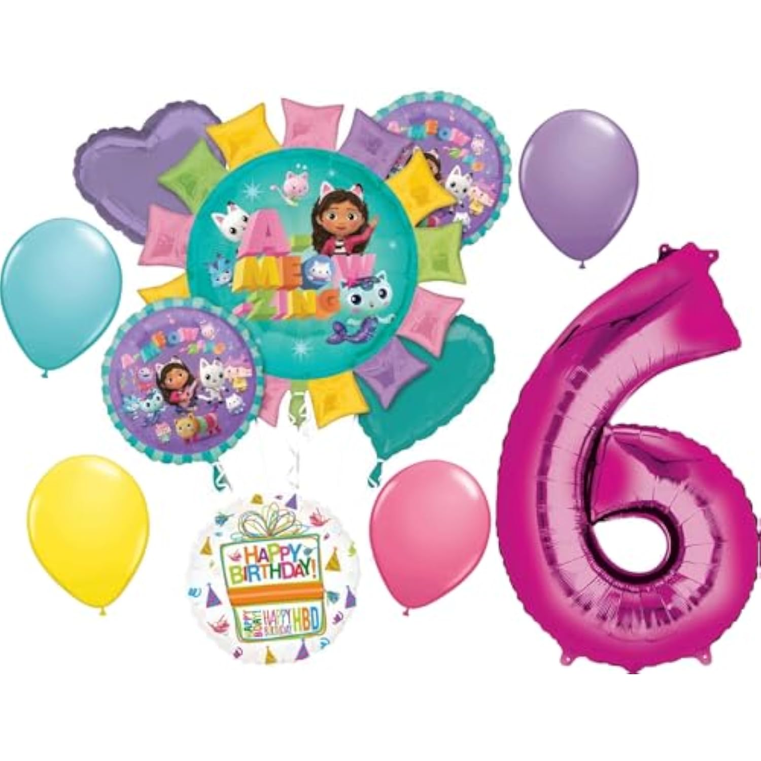 Gabby's 6th Birthday Party Supplies Cats and Dollhouse Balloon Bouquet Decorations