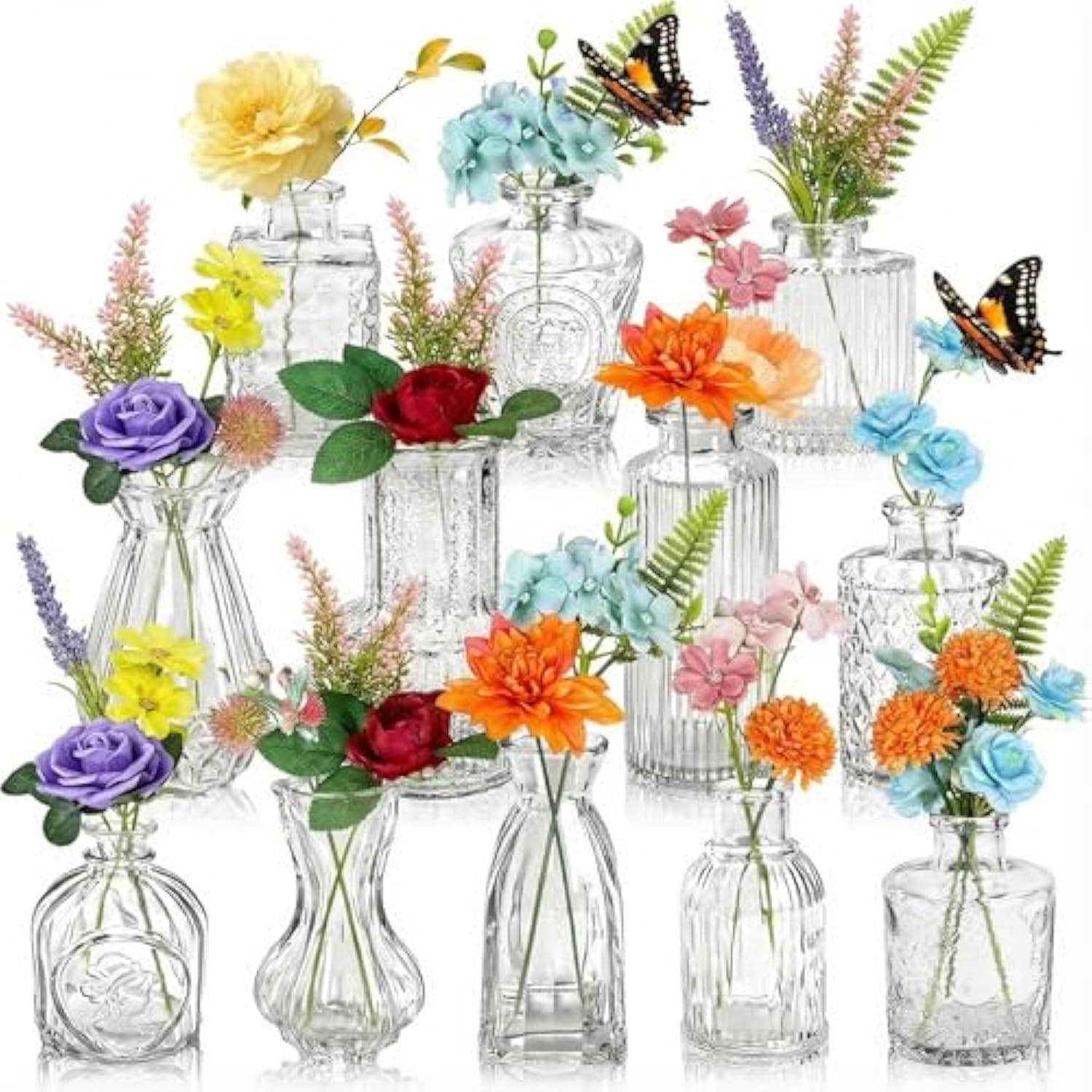 36 Pcs Artificial Flowers Table Centerpiece With Vases Spring Colorful Wildflower Centerpieces Silk Flower Arrangement For Wedding Baby Shower Table Centerpieces Party(Fresh Charm)