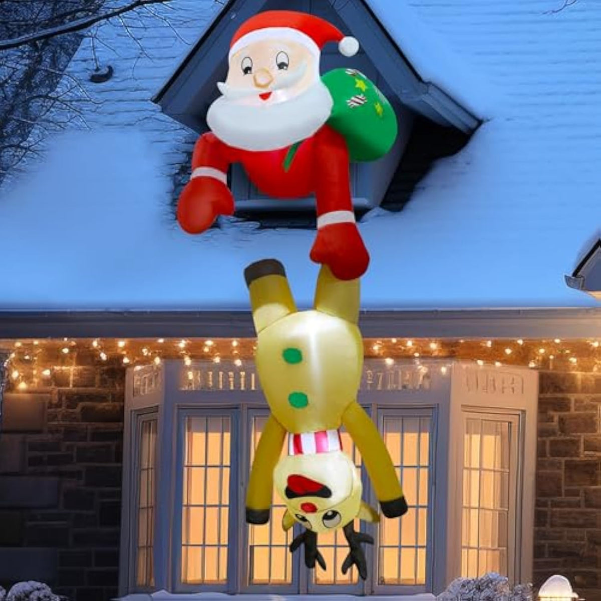 7 Ft Christmas Inflatable Outdoor Decorations, Blow Up Santa Claus With Reindeer Hanging Xmas Inflatables Decor With Led