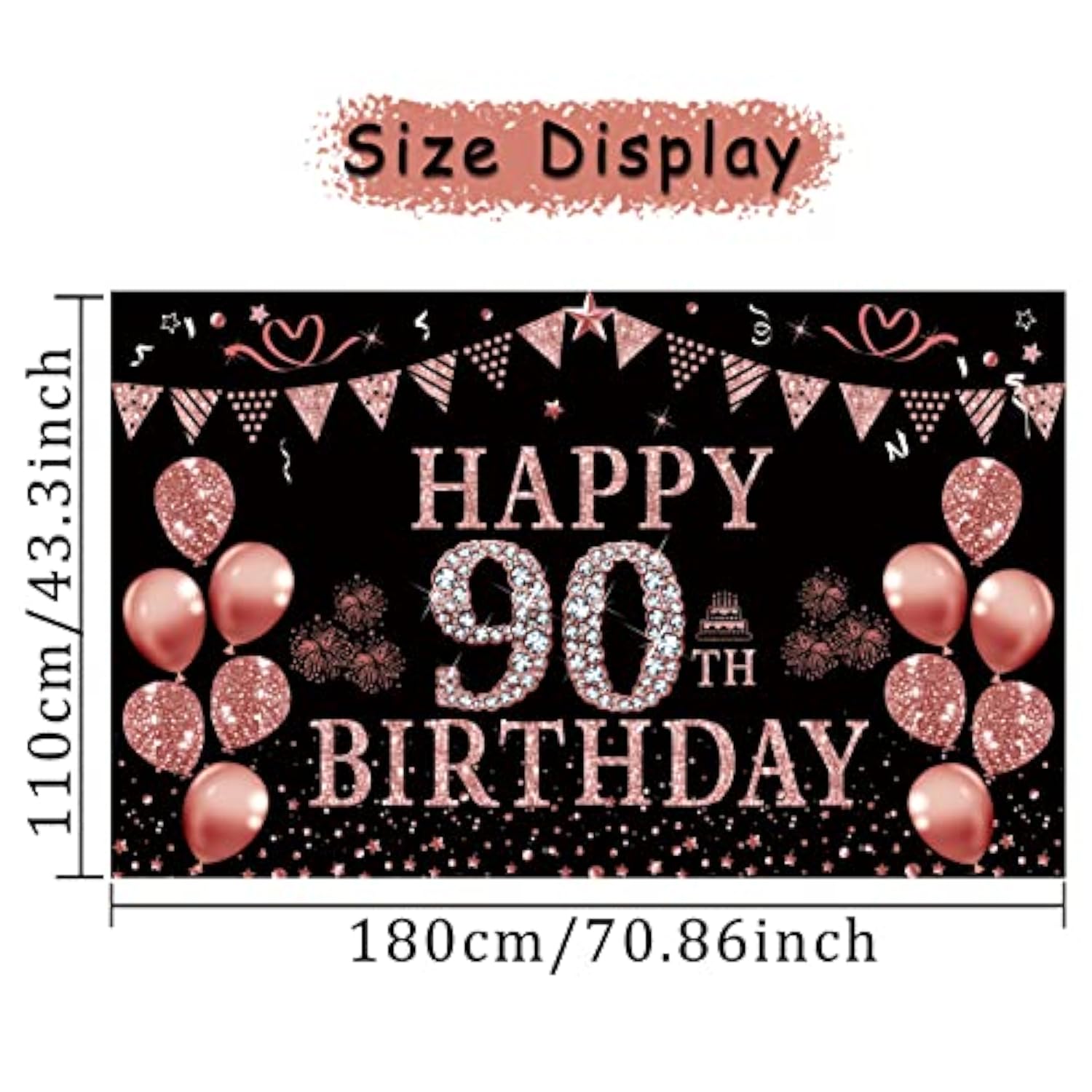 90Th Birthday Decorations Rose Gold 90 Year Old Birthday Backdrop Banner For Women Happy 90Th Birthday Party Suppiles Photography Supplies Background Happy 90Th Birthday Decoration