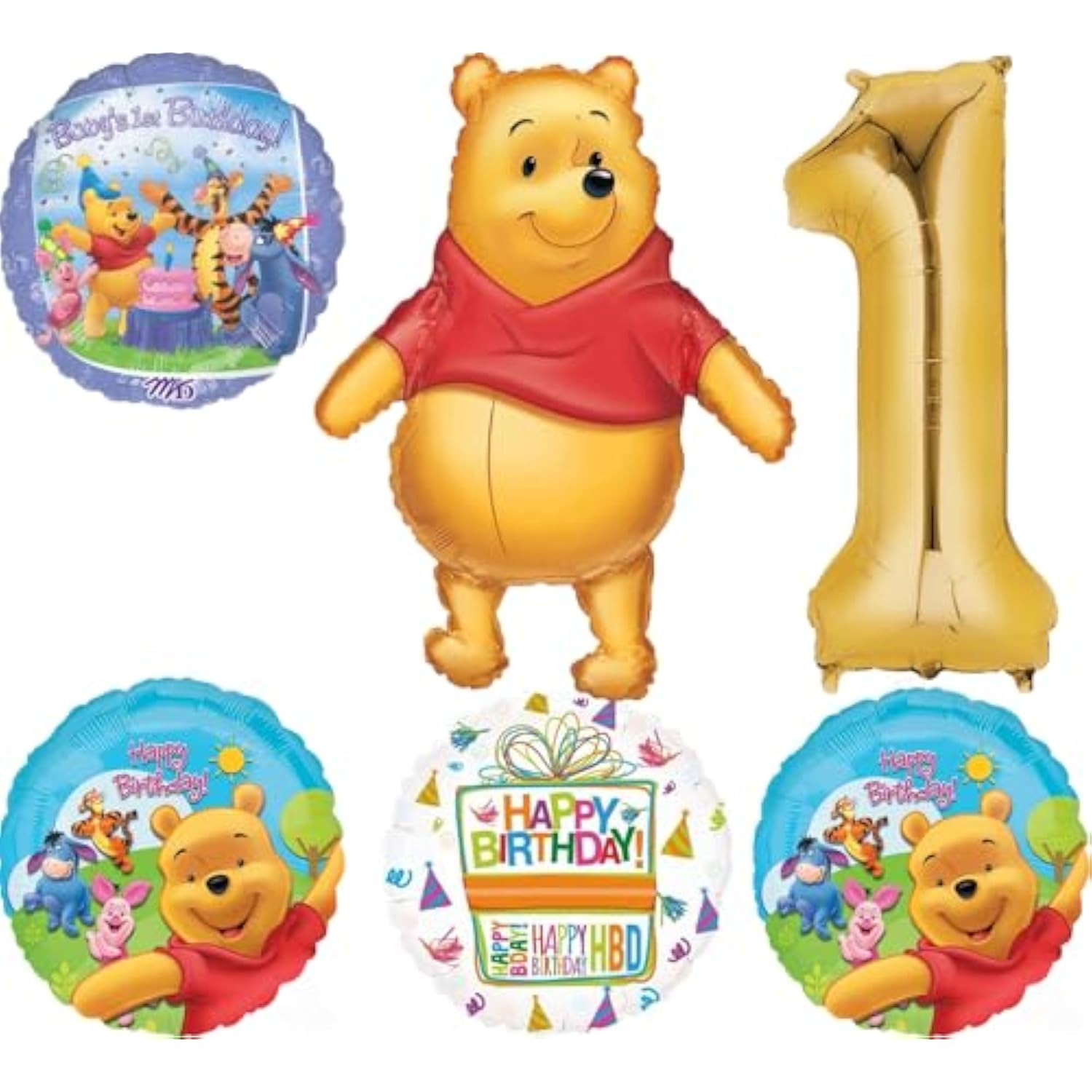 Winnie the Pooh 1st Birthday Party Supplies Foil Balloon Bouquet Decorations