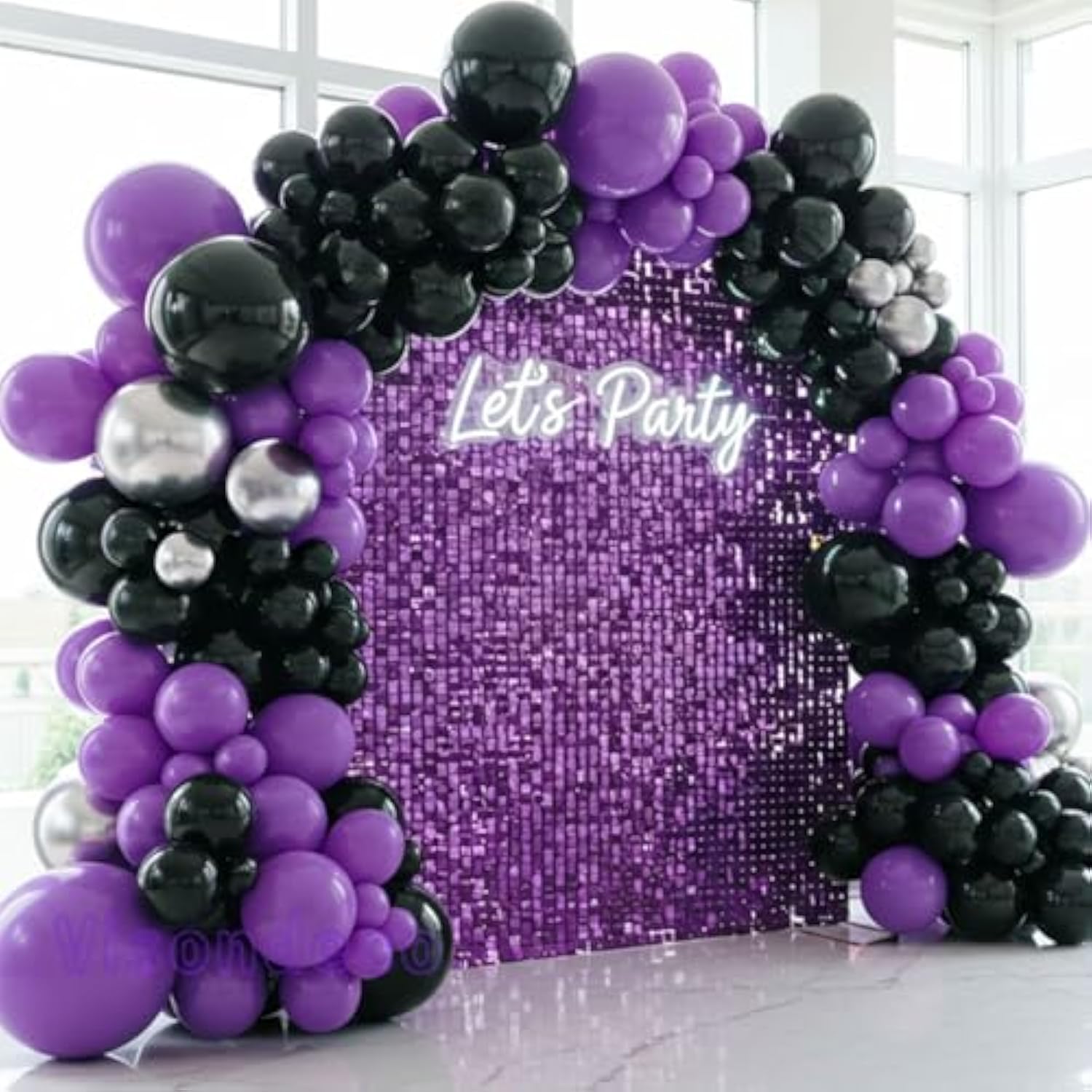 132Pc Black Purple Balloon Arch Kit 18 12 5In Metallic Silver Party Decor