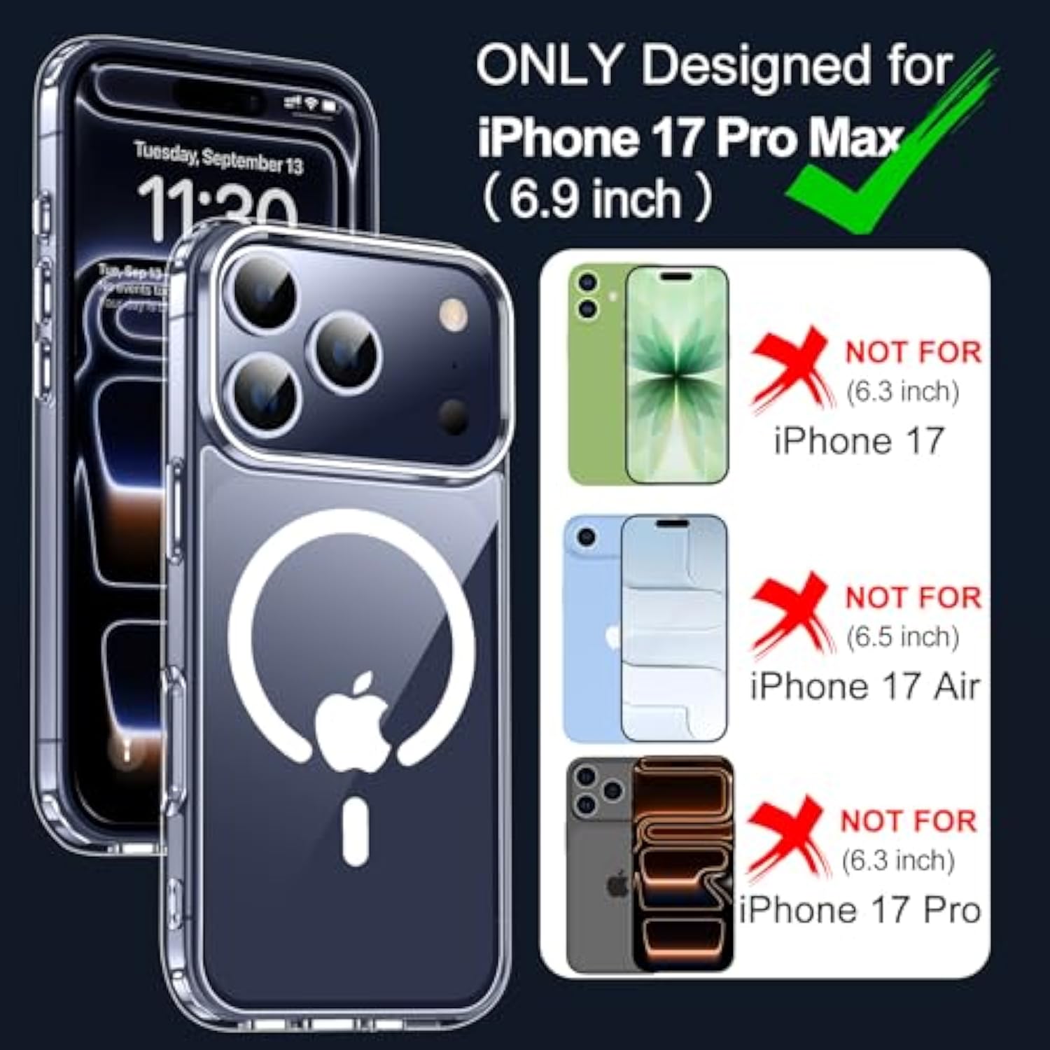 For Iphone 17 Pro Max Case With Screen Protector,[Compatible With Magsafe] Military-Grade Protection & Anti-Yellowing,Magnetic Phone Case For Iphone 17 Pro Max,Clear