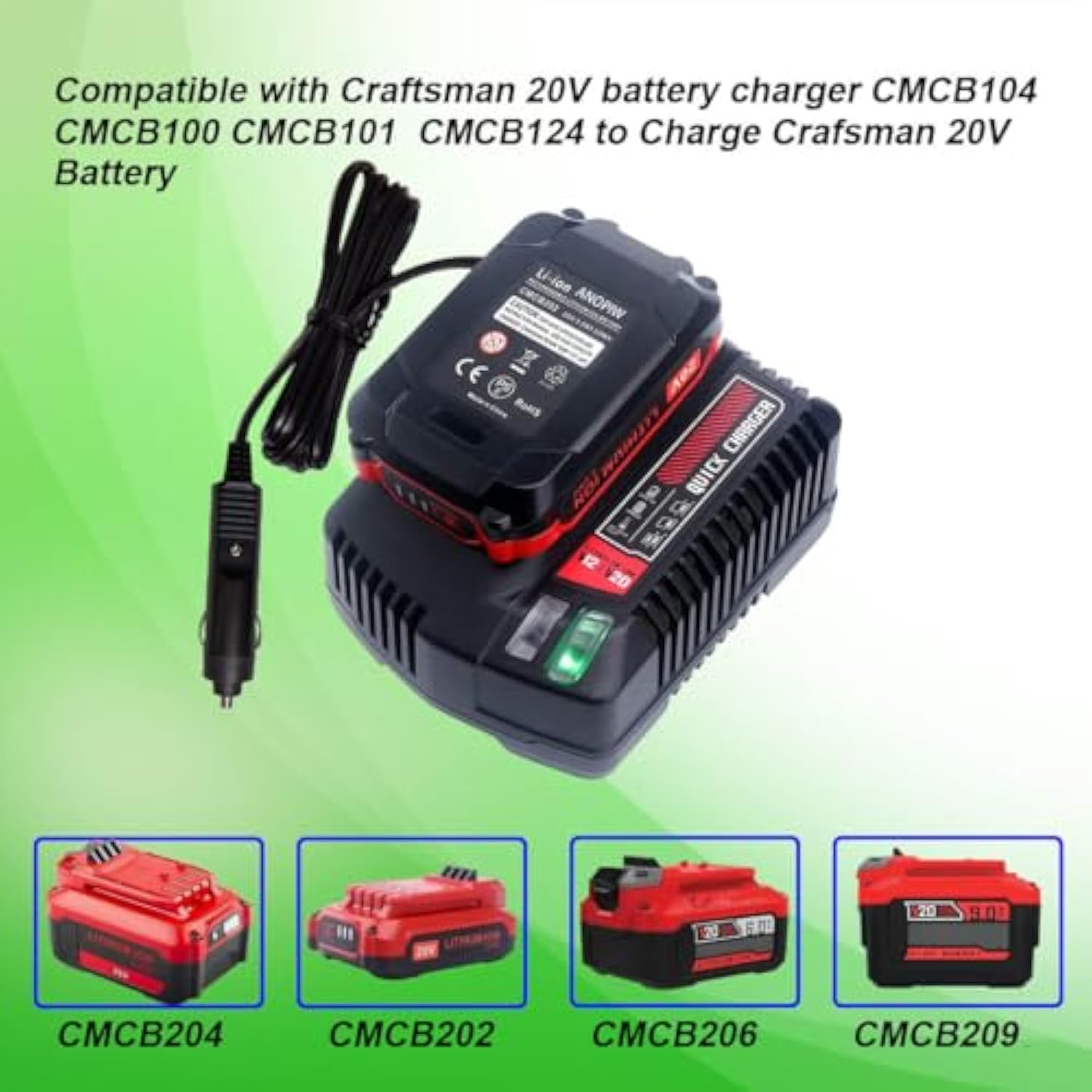 Car Battery Charger For Craftsman V20 20Vcraftsman Max Lithium Compact Batteries Lithium Battery Cmcb202 Cmcb204 Cmcb206