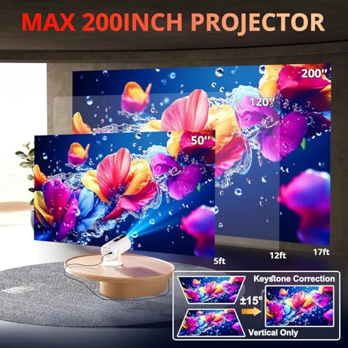 [Auto Keystone] Mini Projector With Wifi And Bluetooth, Portable Movie Projector With 210° Rotatable, 4K 1080P Home Theater Projector Compatible With Smartphone, Tv Stick, Laptop, Hdmi, Usb