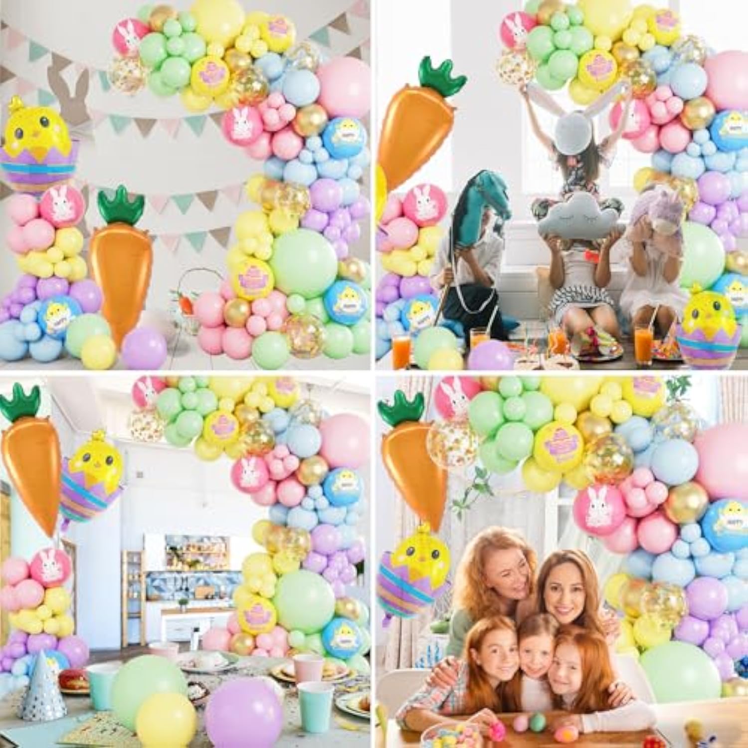 Easter Balloon Garland Arch Kit, Pastel Balloon Arch Macaron Balloons With Chicken Egg Carrot Foil Balloons For Happy Easter Party Birthday Party Supplies Baby Shower Decorations