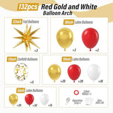 132Pcs Red And Gold Balloon Arch Kit, Red And Gold Balloons With 22Inch Foil Balloons Gold Confetti White Latex Balloons For Wedding Valentine'S Day Engagement Anniversary Birthday Party Decorations