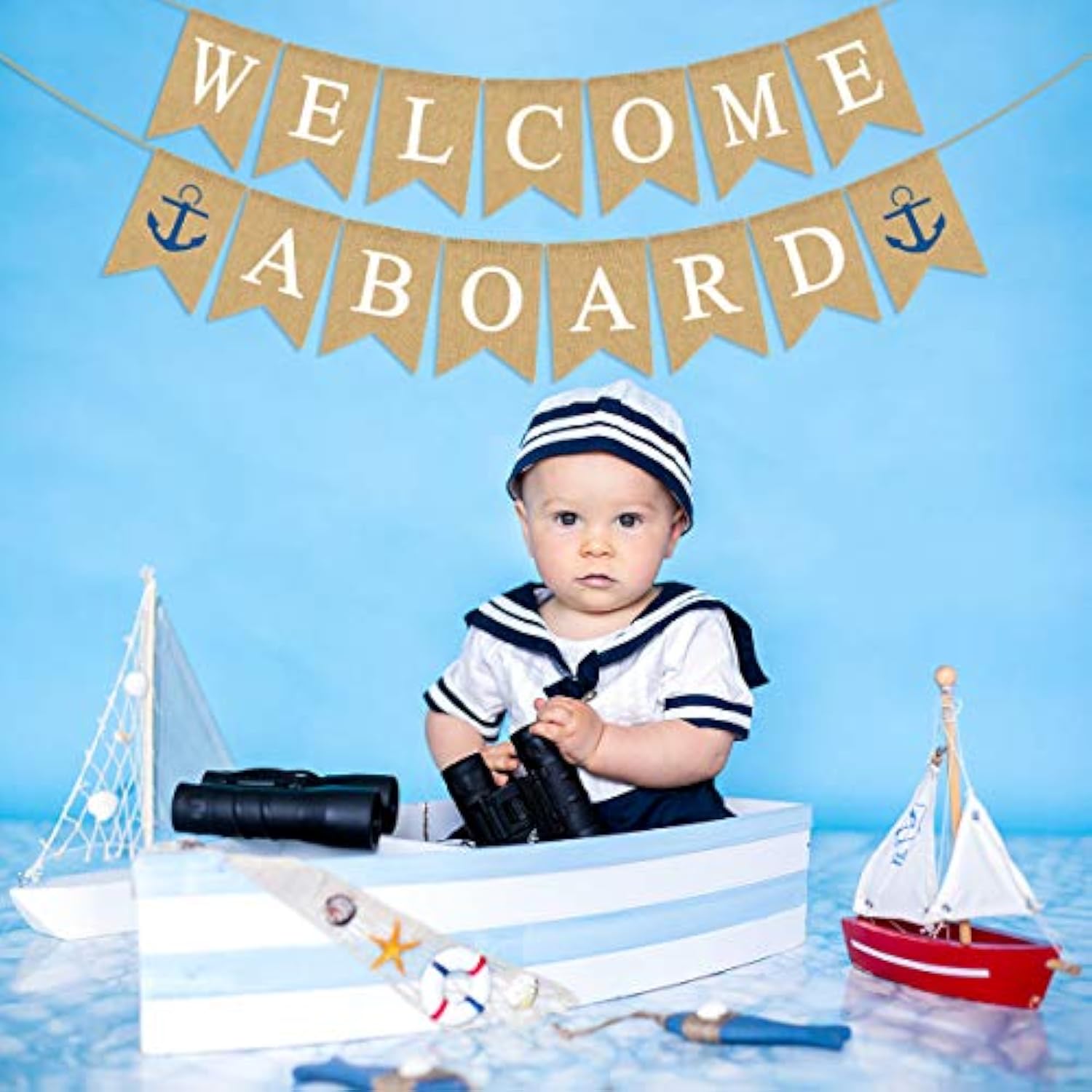 Jute Burlap Welcome Aboard Banner Nautical Boy Baby Shower Birthday Party Nursery Garland Decoration