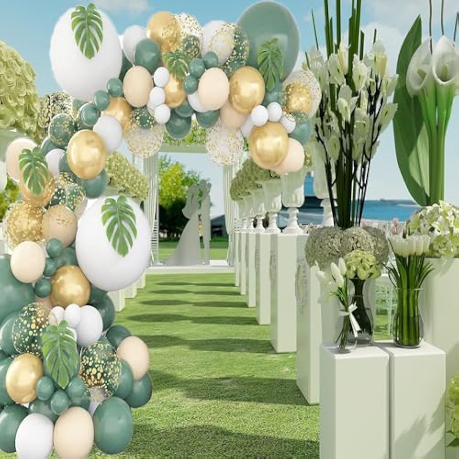 Sage Green Balloon Garland Arch Kit, 100Pcs Olive Garland With Bobo Of Blush White And Gold For Birthday Baby Shower Party Supplies Decorations