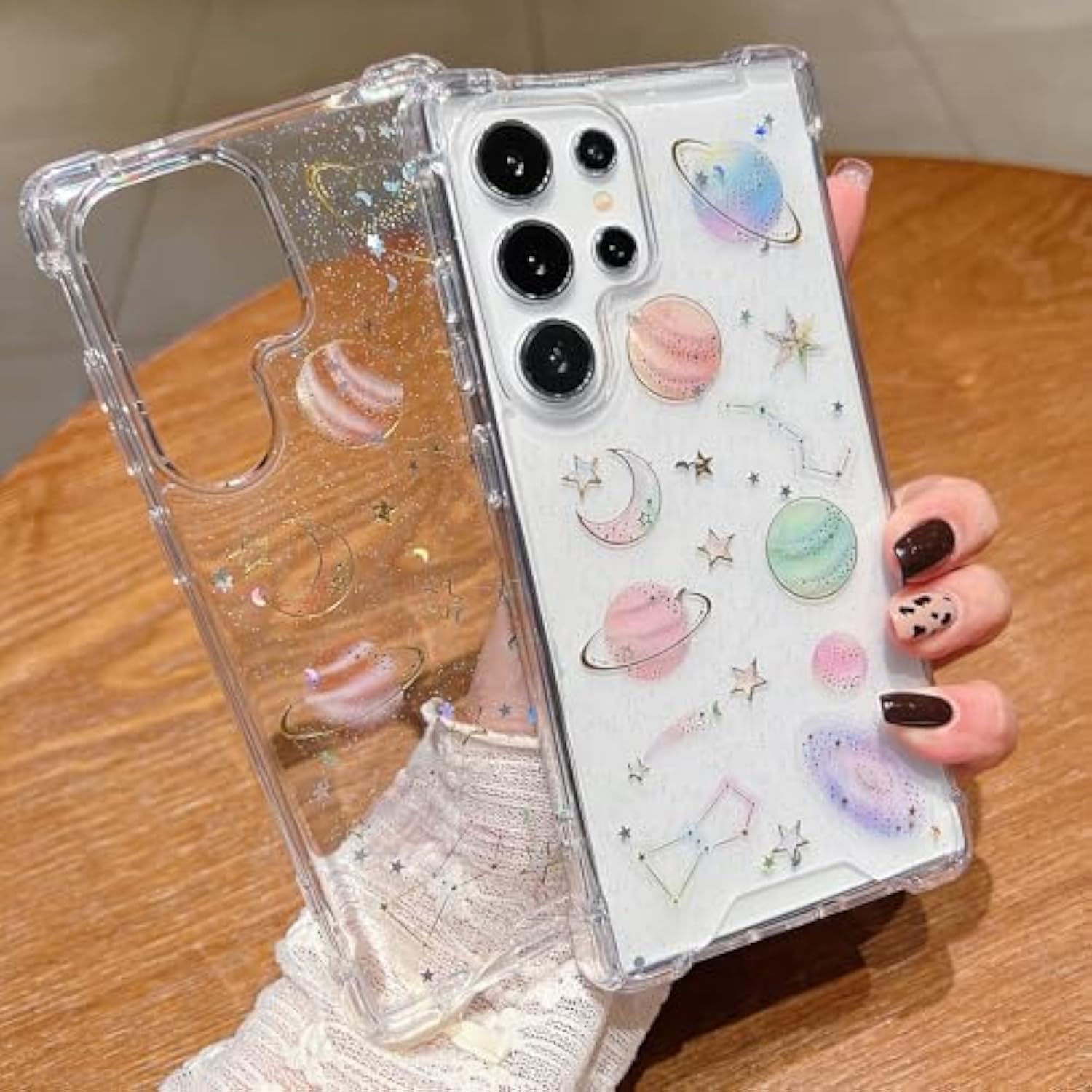 For Samsung Galaxy S25 Ultra Clear Glitter Case, Cute Bling Sparkle Planet Space Stars Moon Universe Pattern Soft Tpu Bumper Shockproof Women Girls Protective Case For Galaxy S25 Ultra, Clear