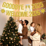 Gold Glitter "Goodbye 2025 Welcome 2026" Banner NYE Celebration Sign