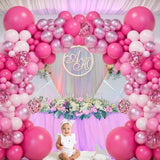 151Pcs Pink Balloons Garland Arch Kit,18In 12In 10In 5In Different Size Hot Pink Metallic Pink Confetti Balloons For Girls Women Wedding,Baby Shower,Princess Birthday Party Decorations