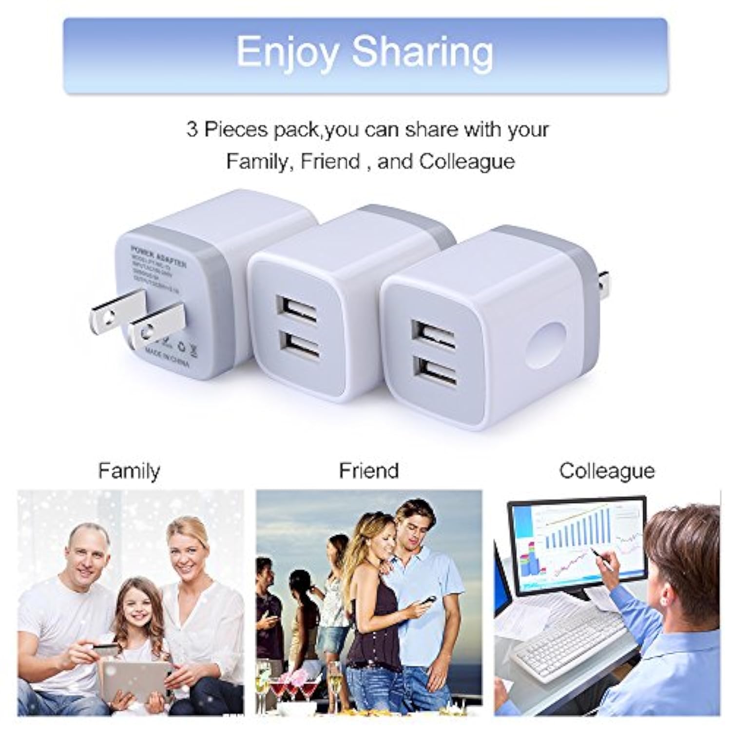 Usb Wall Charger, Charging Adapter 3Pack 2.1A Dual Port Usb Wall Charging Plug Block Head Box Travel Charger Cube Compatible Iphone 16 15 14 13 12 11 Pro Max Xs Xr 8 Plus,Pad,Pod,Samsung,Android Phone