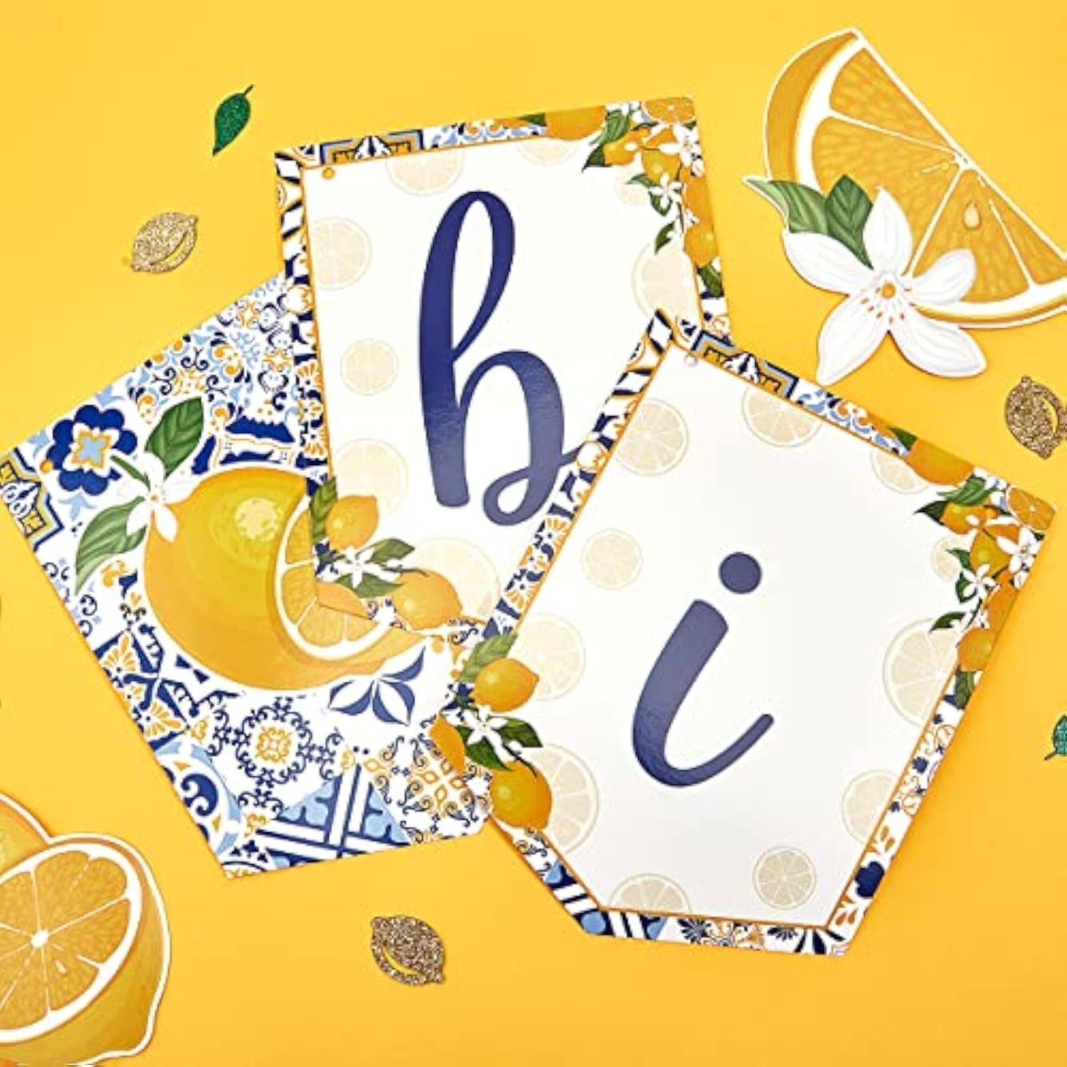 Lemon Bridal Shower Decorations - Yellow And Blue Bride To Be Banner, Diamond Ring Garland, Fruit Theme Bachelorette Party Decorations