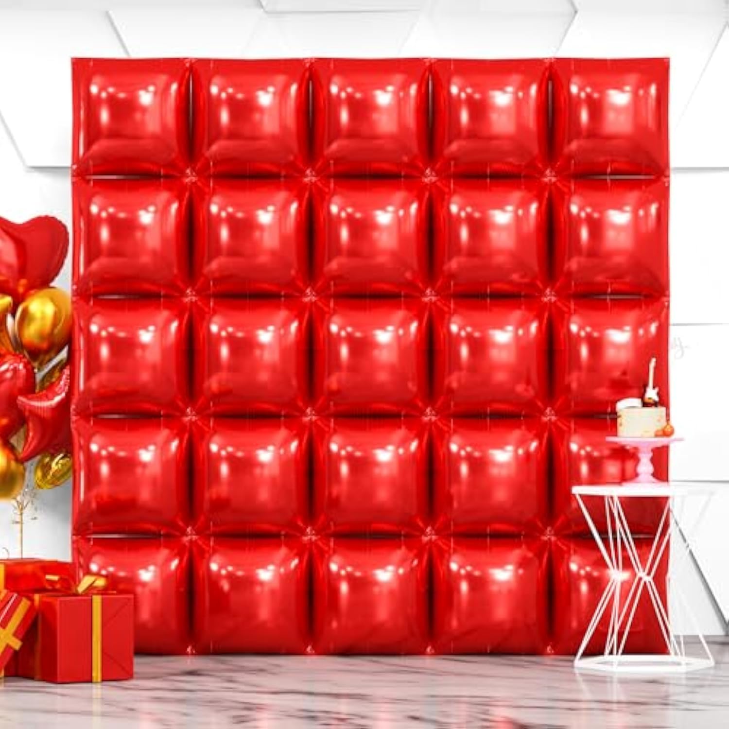 25Pcs Red Square Foil Balloons Wall Backdrop Metallic Double Sided Red Christmas Balloon Tunnel Arch Kit For Christmas Birthday Baby Shower Valentine‘S Day Party Decoration