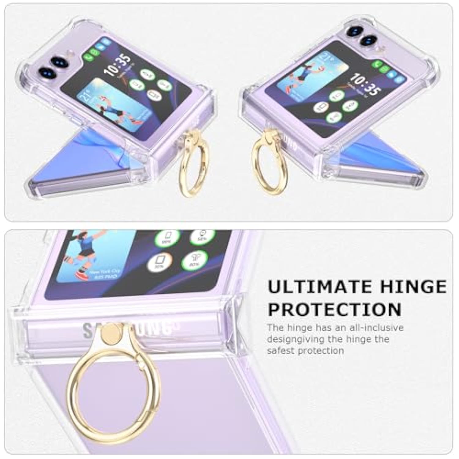 Case For Samsung Galaxy Z Flip 6 Case With Hinge Protection 2 Pack Tempered Glass Screen Protection Cover For Samsung Galaxy Z Flip 6 5G(Clear)