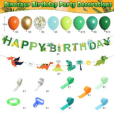 Dinosaur Birthday Party Decorations Supplies Happy Birthday Banner Crepe Paper Green Orange Blue Gold Dino Foil Balloons Garland Arch Kit For Jungle Safari Dinosaur Themed Baby Shower Party Boys Kids