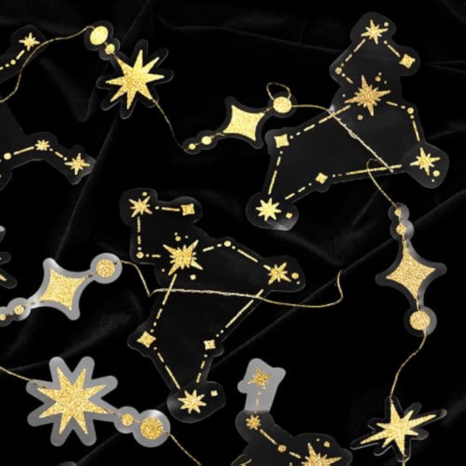 Glitter Celestial Party Decorations Constellation Birthday Decoration Star Garlands Witchy Backdrop Astrology Decor Zodiac Theme Banner Hanging Stars Streamer Galaxy Party Suppplies (Gold)