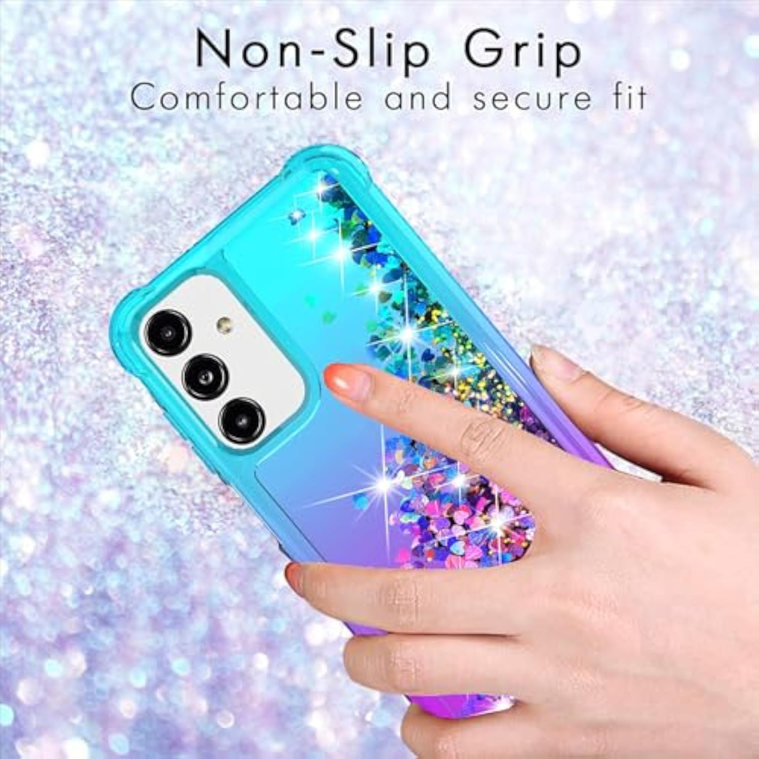 Galaxy A15 5G Case with HD Screen Protector Gradient Glitter Floating Teal/Purple