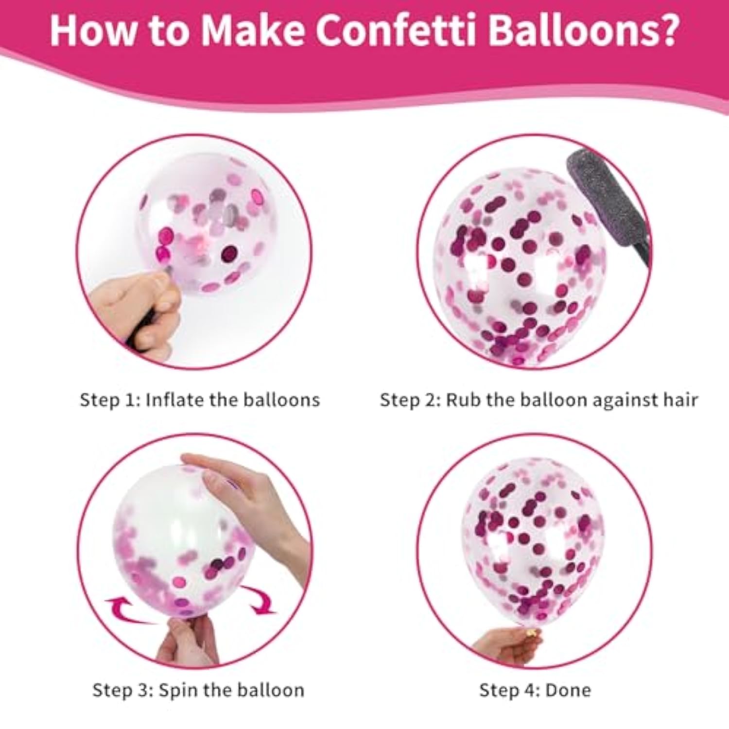 65 Pcs Hot Pink Balloons 12 Inch Magenta Confetti Girls Party Decorations