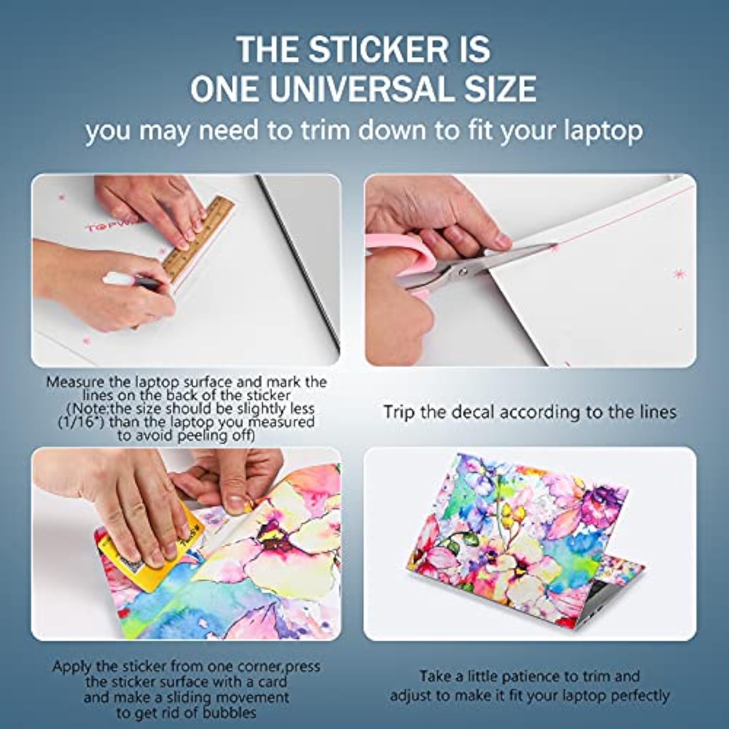 Laptop Skin Sticker Decal 12 13 13.3 14 15 15.4 15.6 Inch Personalized Universal Notebook Vinyl Skin Stickers Cover Art Decal Computer Protector (Flowers)
