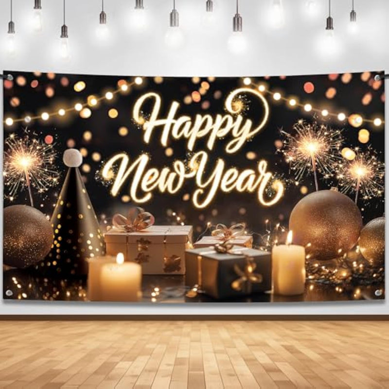 , Xtralarge Happy New Year Banner - 72X44 Inch | New Years Backdrop For New Years Eve Party Supplies 2025 | Happy New Year Decorations 2025 | Nye Decorations 2025 | New Years Decorations
