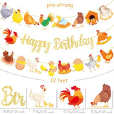 Chicken Birthday Banners 3Pcs Party Decorations Glitter Gold Chicken Farm Birthday Party Supplies For Chick Backyard Theme Baby Shower Decorations