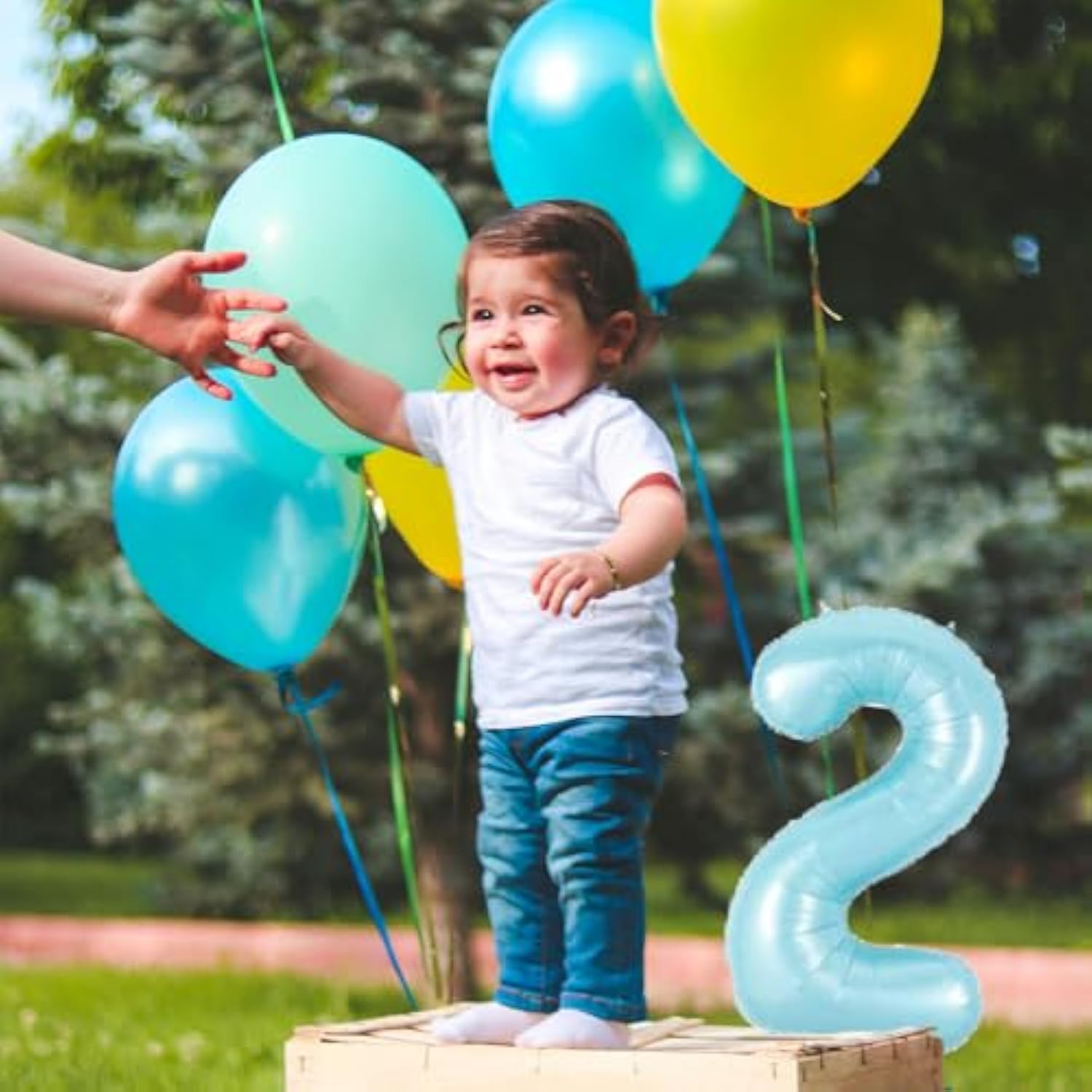 10 Pcs 16Inch Number Blue Mylar Balloons, 0~9 Blue Foil Balloons For B