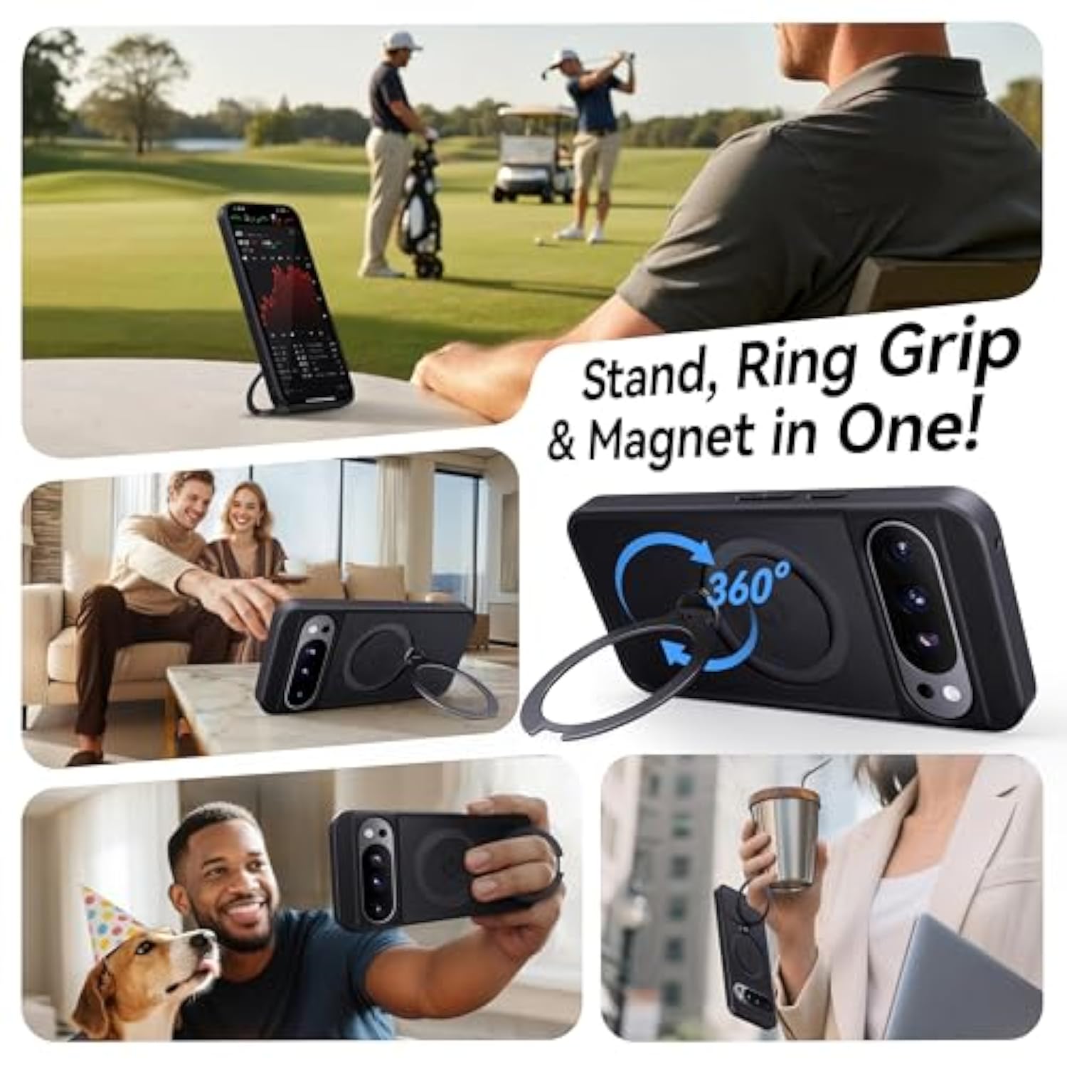 Patented 360 Spin Magnetic Ring Stand For Google Pixel 10 Pro Xl Case [Fit For Pixelsnap & Magsafe] [16Ft Military-Grade Protection] Matte Rugged Slim Pixel 10 Pro Xl Case 6.8'', Black