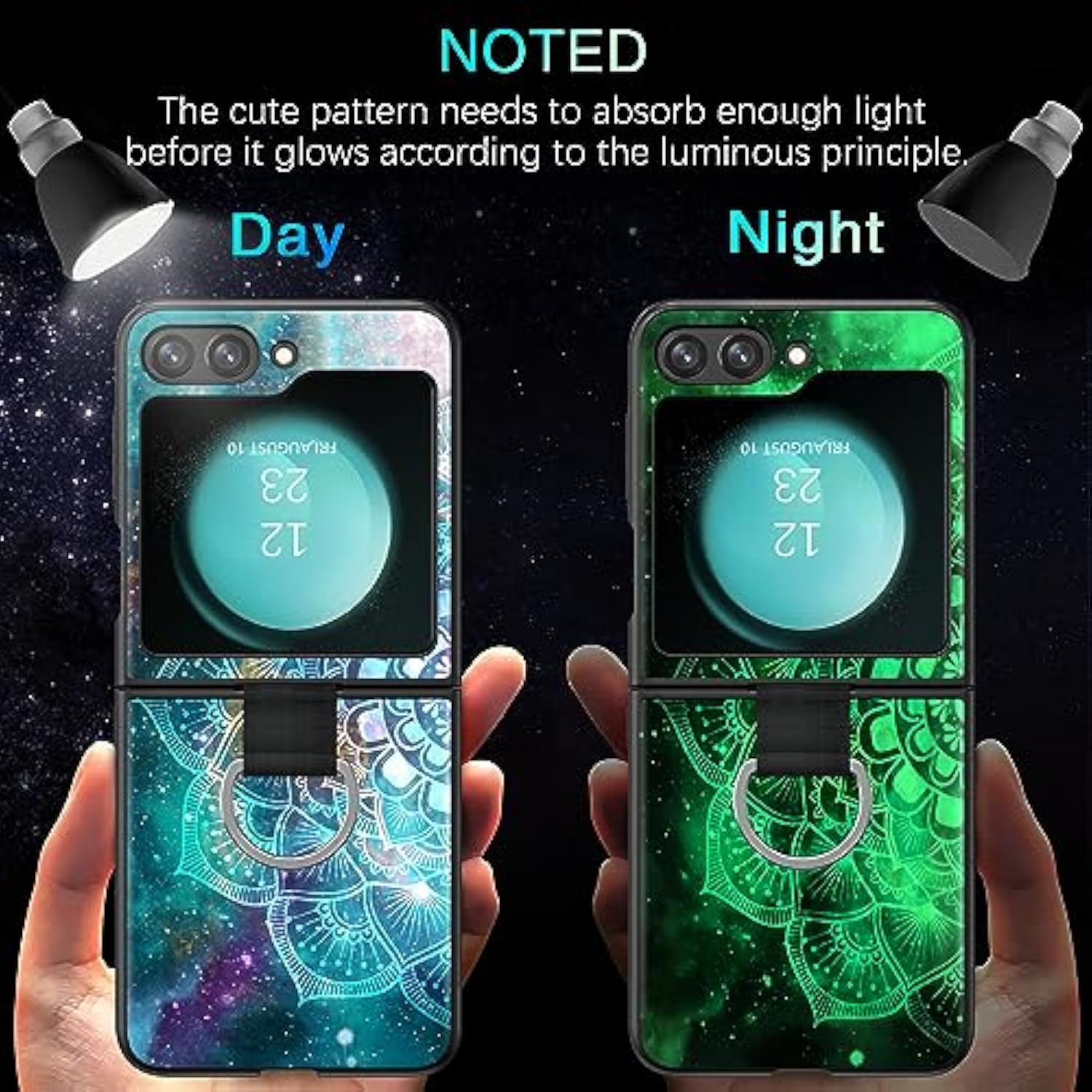 For Samsung Galaxy Z Flip 5 Case, Slim Fit Glow In The Dark Soft Flexible Bumper Protective With Ring Shockproof Non-Slip Case Cover For Galaxy Z Flip 5 6.7“ 2023, Mandala In Galaxy