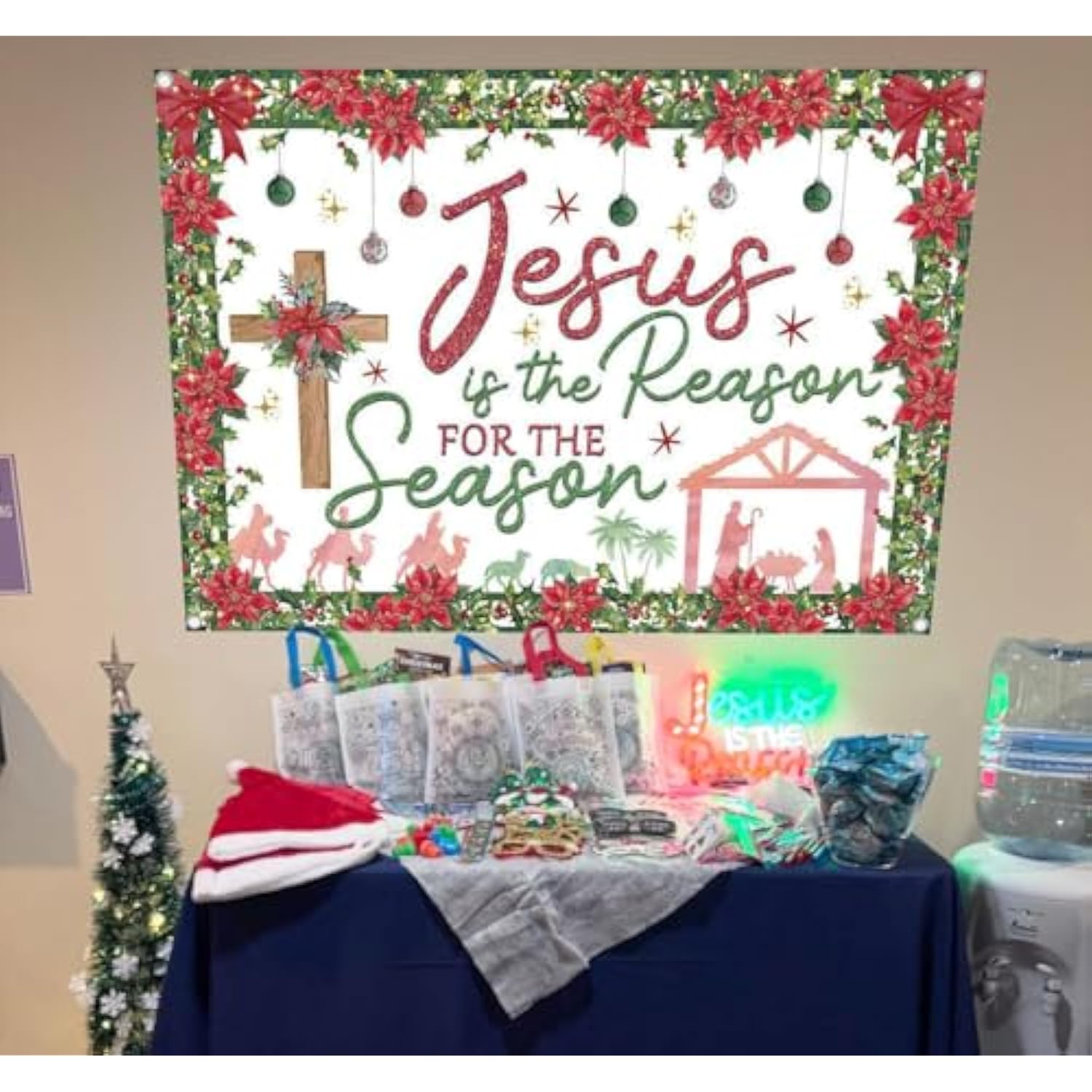 Christmas Nativity Backdrop Jesus Is The Reason For The Season Photography Background Banner Christmas Religious Xmas Holy Nativity Party Decorations Photo Booth Banner (7X5Ft(82 X 59 Inch))