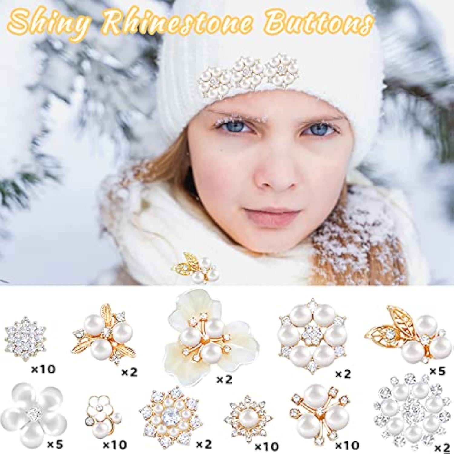 60 Pieces Rhinestone Buttons,Faux Pearl Embellishments Buttons,Flat Ba
