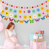 4Pcs Spring Banner Decorations Spring Butterfly Flowers Garland Kits Sun Flowers Hanging Swirl Birthday Party Supplies For Sum Easter Classroom Blackboard Indoor Outdoor Home Mantel Wedding Decor