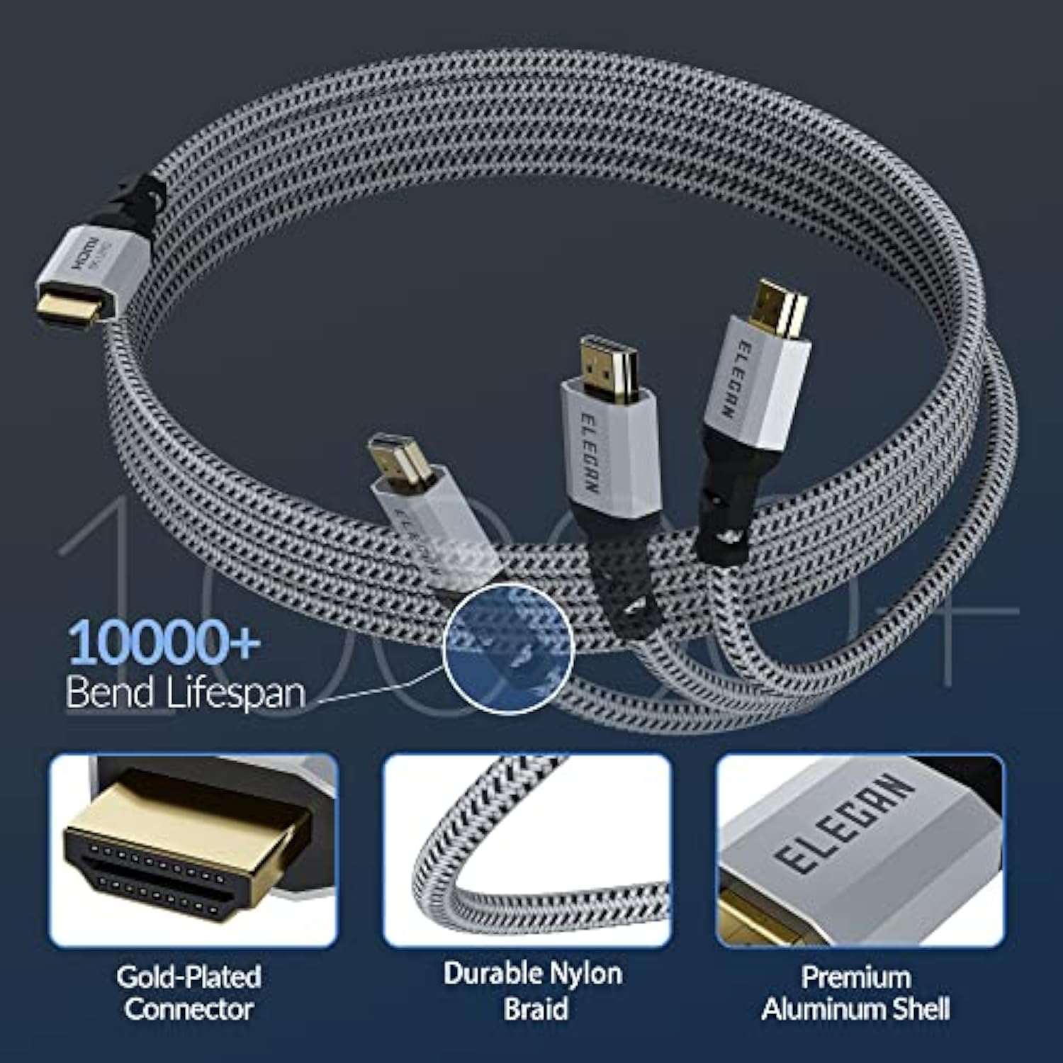 8K Hdmi 2.1 Cable (Certified) 8 Ft/2 Pack, 48Gbps Braided Hdmi Cord For 8K@60H