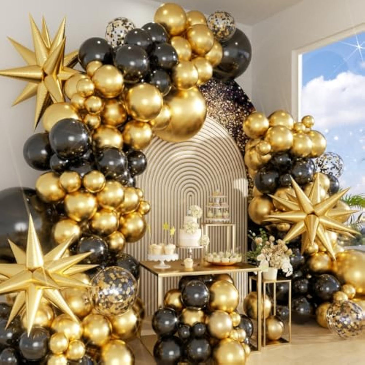 Black Gold Balloons Arch Garland Kit Star Balloon Black Gold Confetti Balloons Home Birthday Wedding Anniversary Baby Shower Party Decoration Balloons