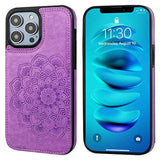 Mandala Pattern PU Leather Wallet Case for iPhone 14 Pro Max with Card Holder and Double Buttons, 6.7 Inch, Purple