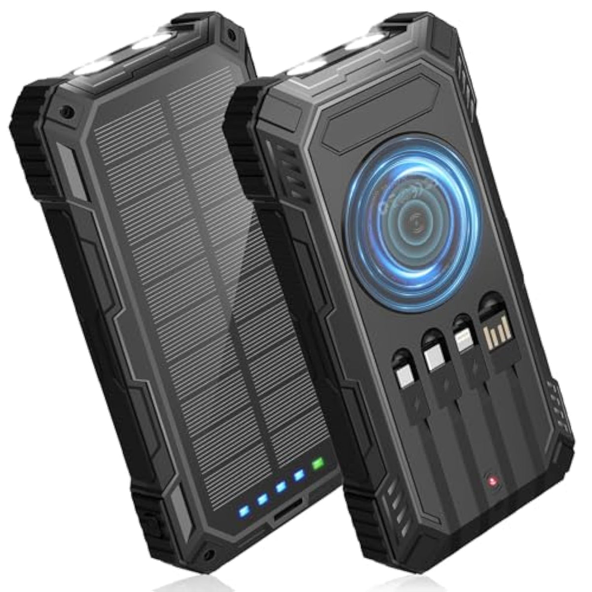 Solar Charger 49800Mah Power Bank - Wireless Portable Phone Charger With 4 Built-In Cable,22.5W Fast Charging Battery Pack Usb C In/Output For All Cell Phone Iphone,Galaxy,Android,Etc(Black)