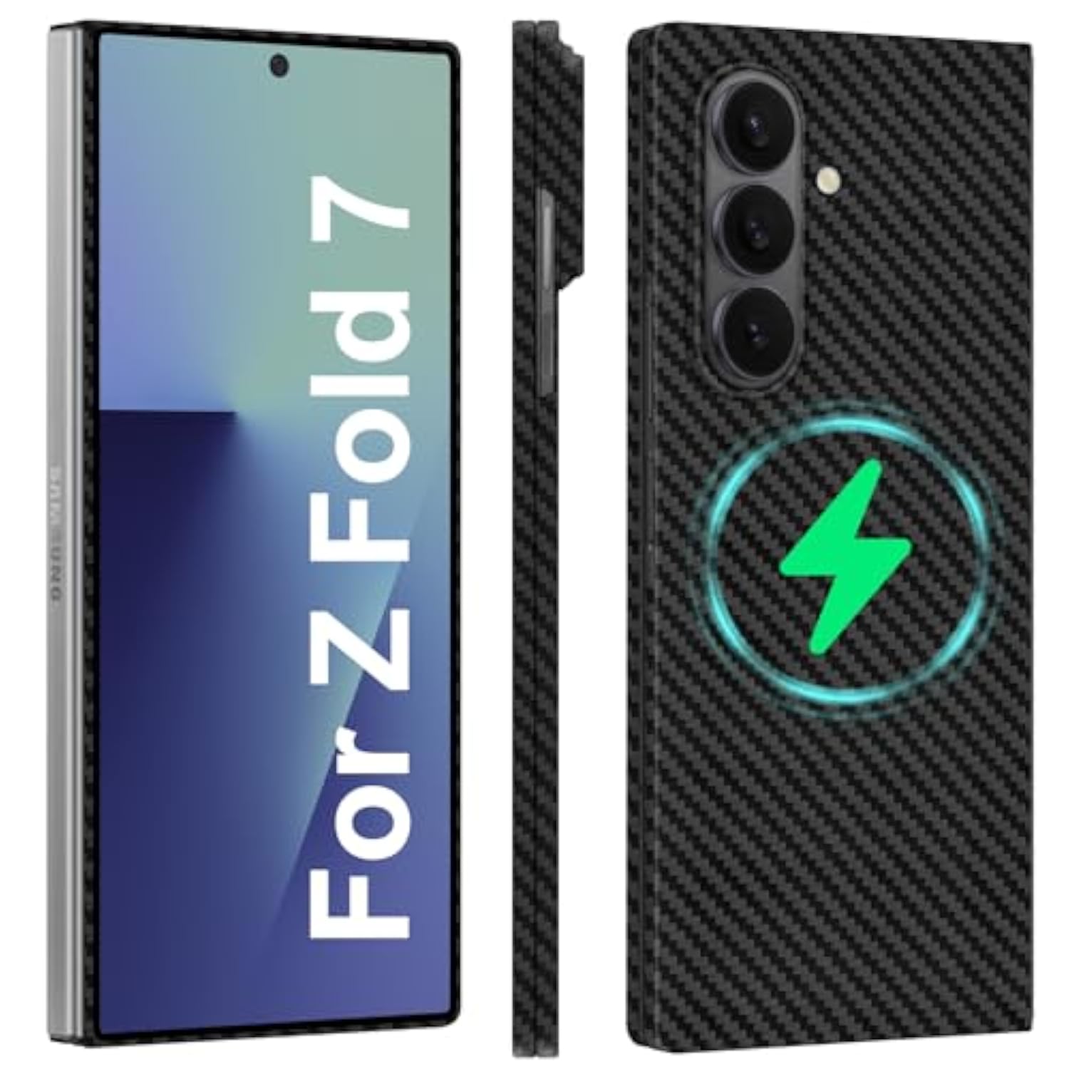 Slim And Thin Carbon Fiber Case Compatible With Samsung Galaxy Z Fold 7, 1500D Aramid Fiber Z Fold7 Cover Compatible With Magsafe, Matte Black Gray Twill [Not Printed]